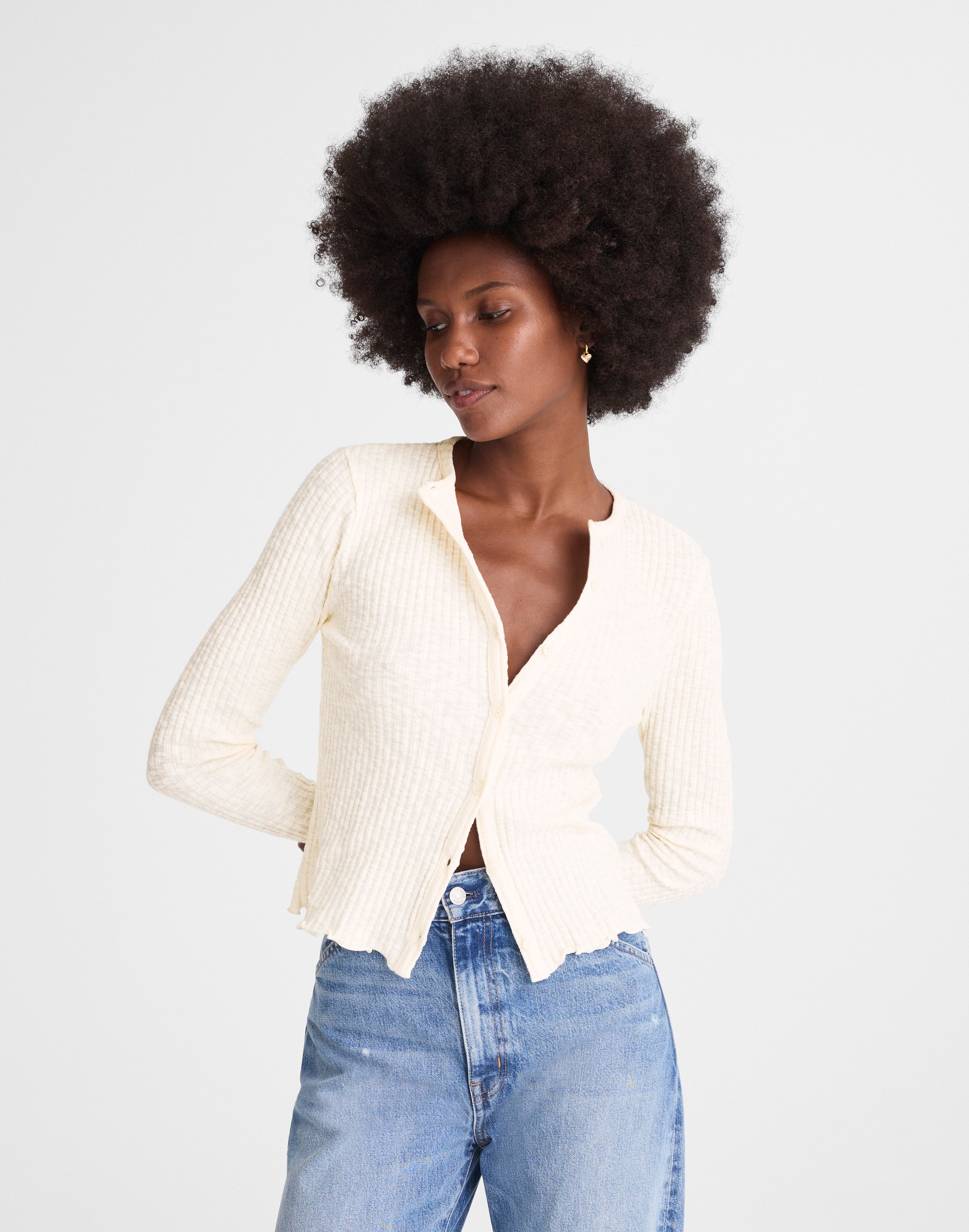 Lettuce-Hem Ribbed Cardigan