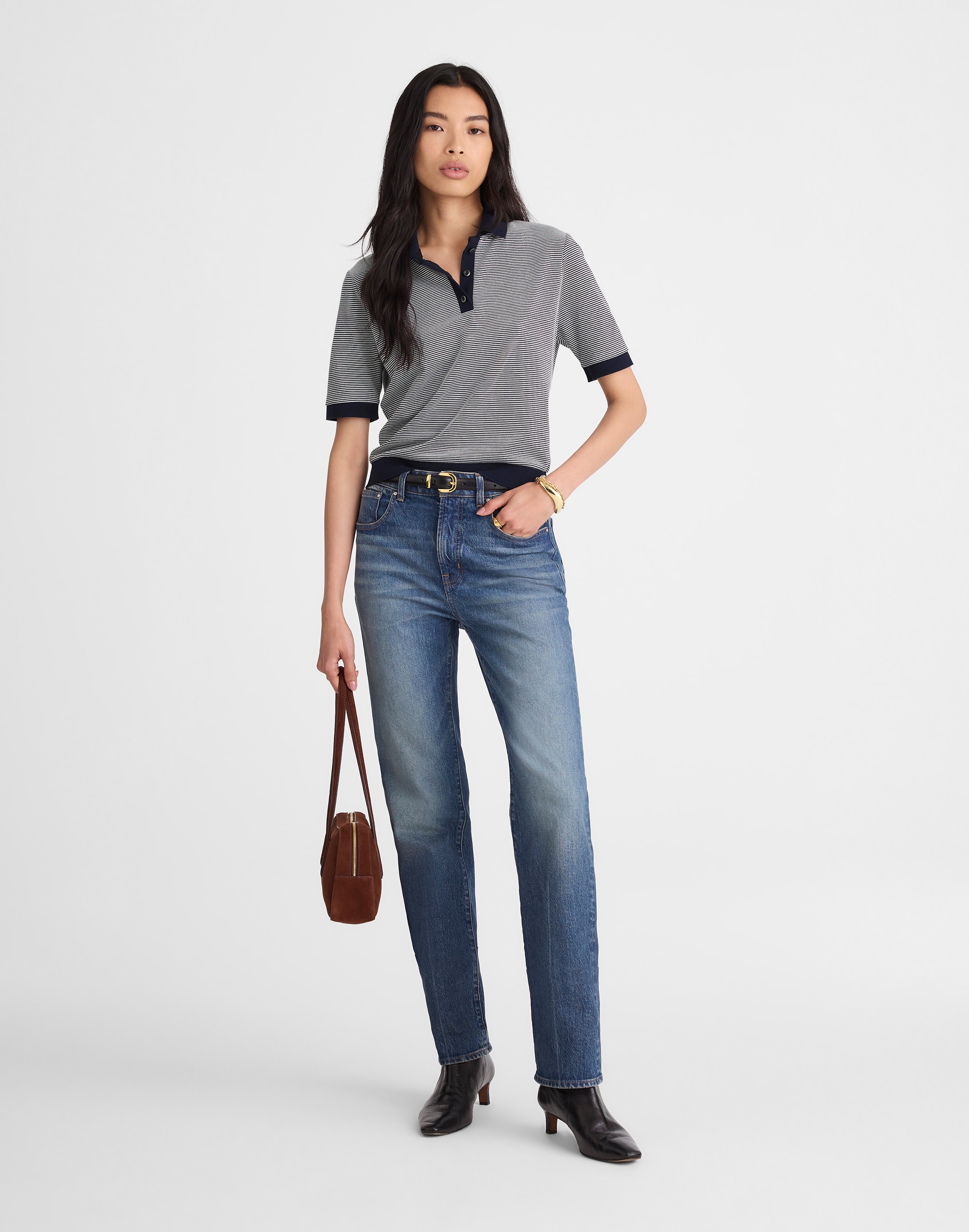 Striped Shrunken Polo Tee