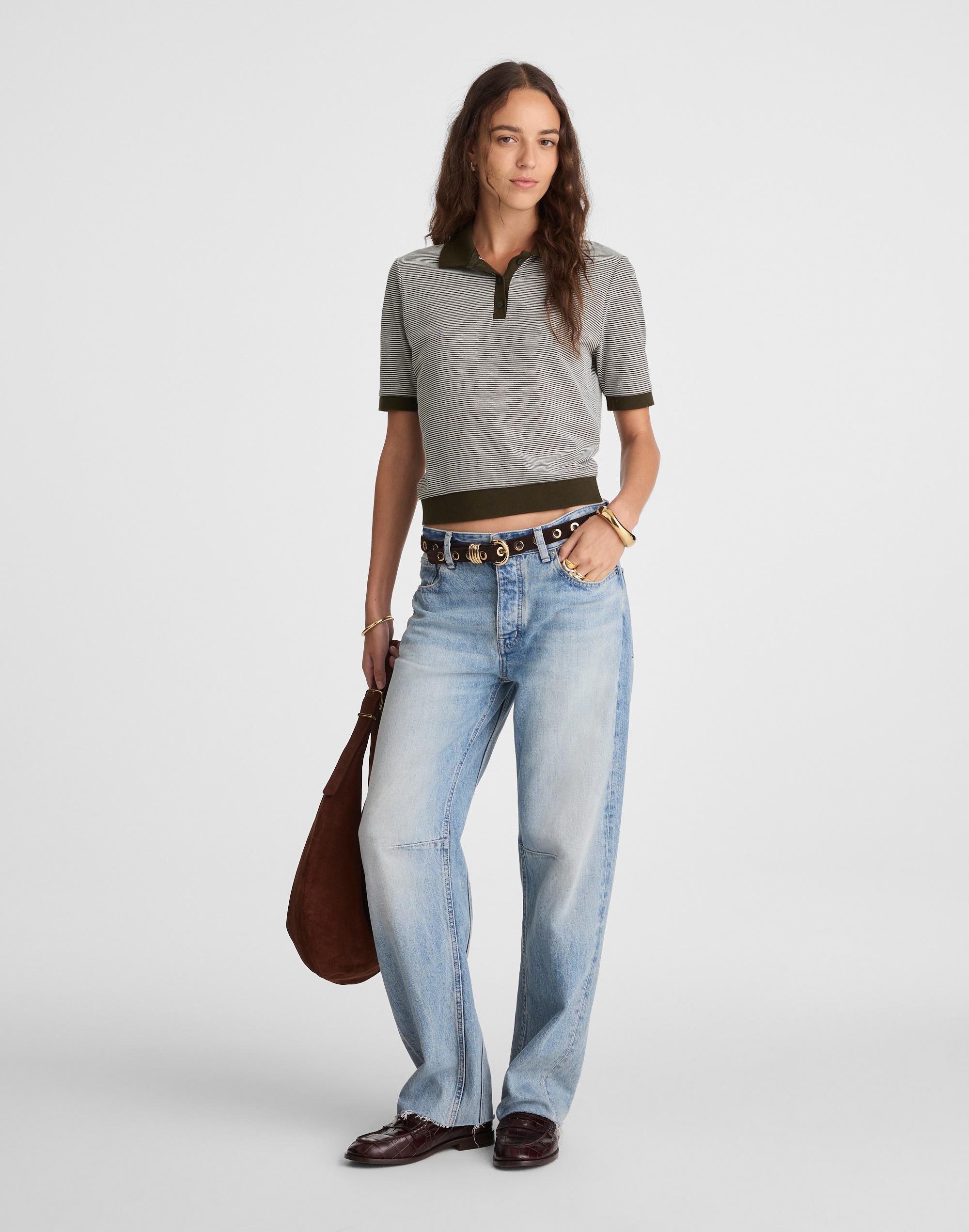 Striped Shrunken Polo Tee Alternate Image 1