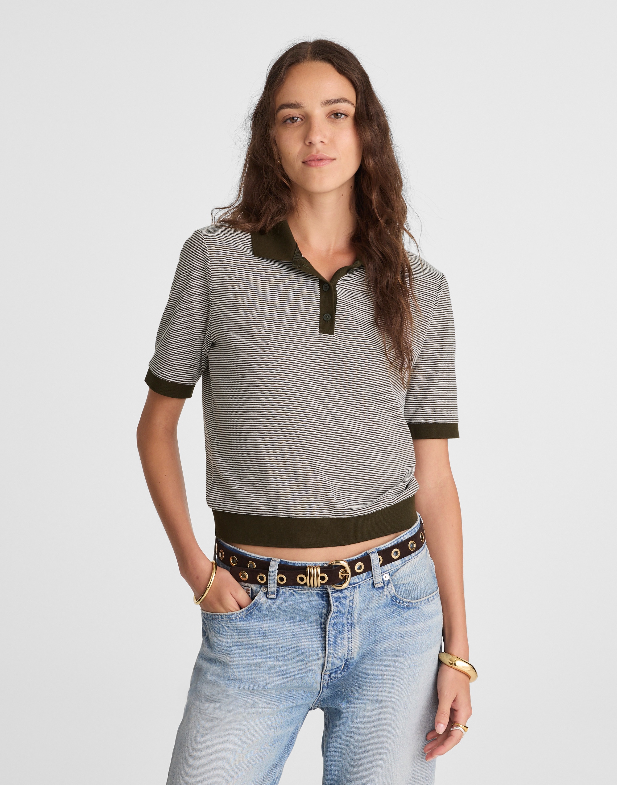 Striped Shrunken Polo Tee