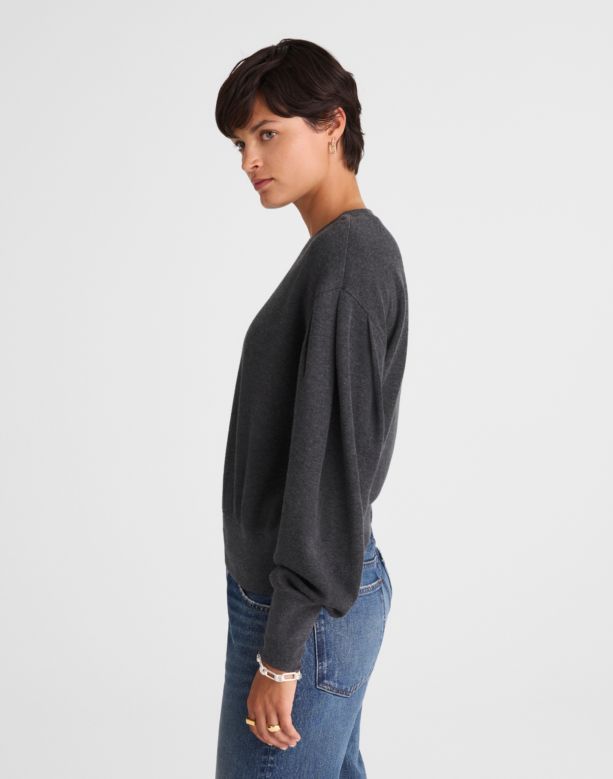 Double-Faced Puff-Sleeve Sweatshirt
