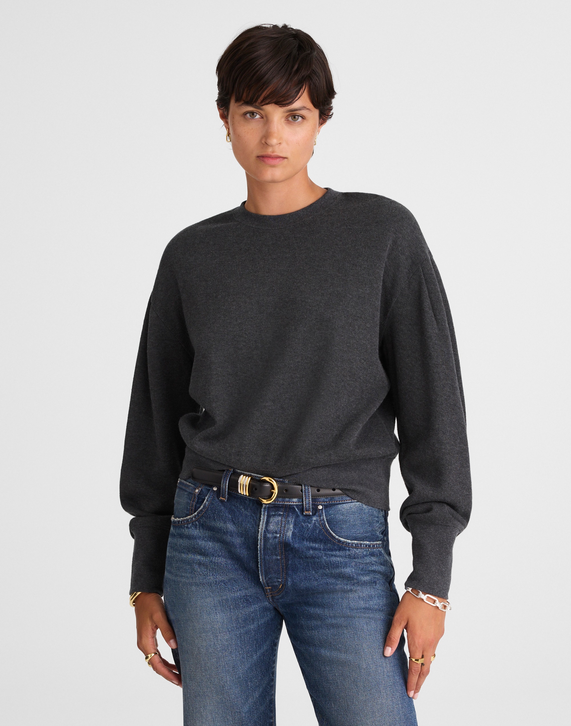 Double-Faced Puff-Sleeve Sweatshirt