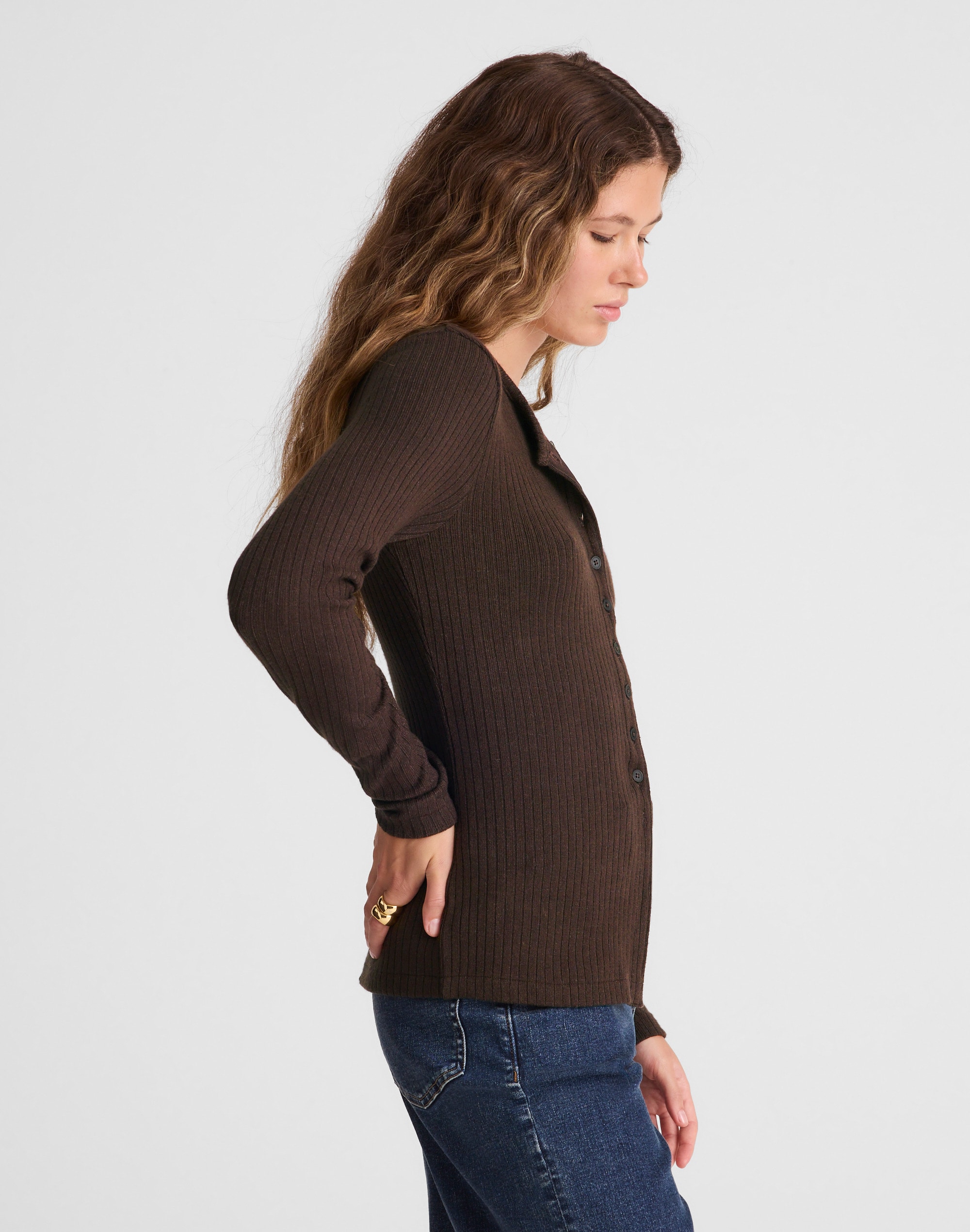 Textural Cutaway Crewneck Cardigan