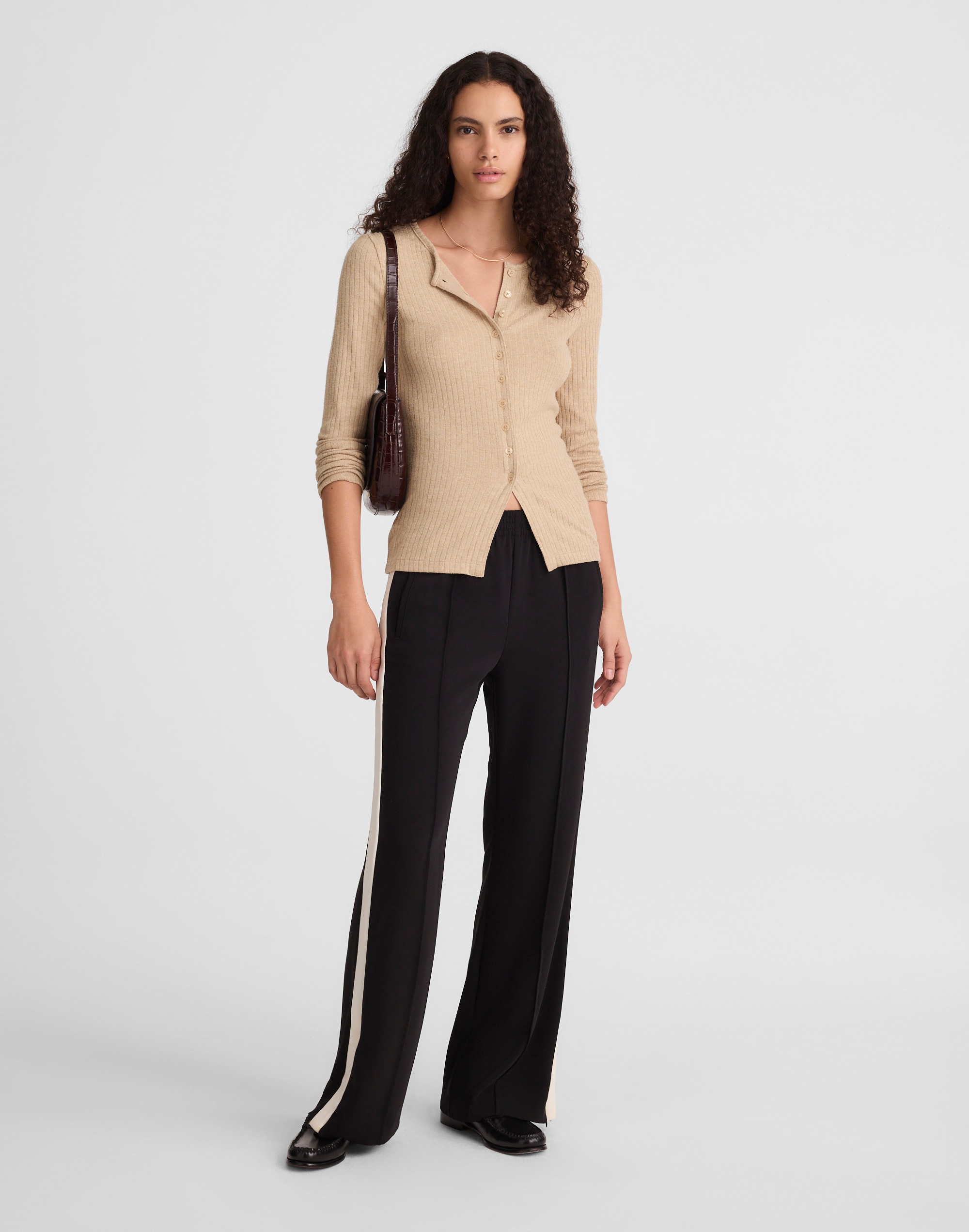 Textural Cutaway Crewneck Cardigan