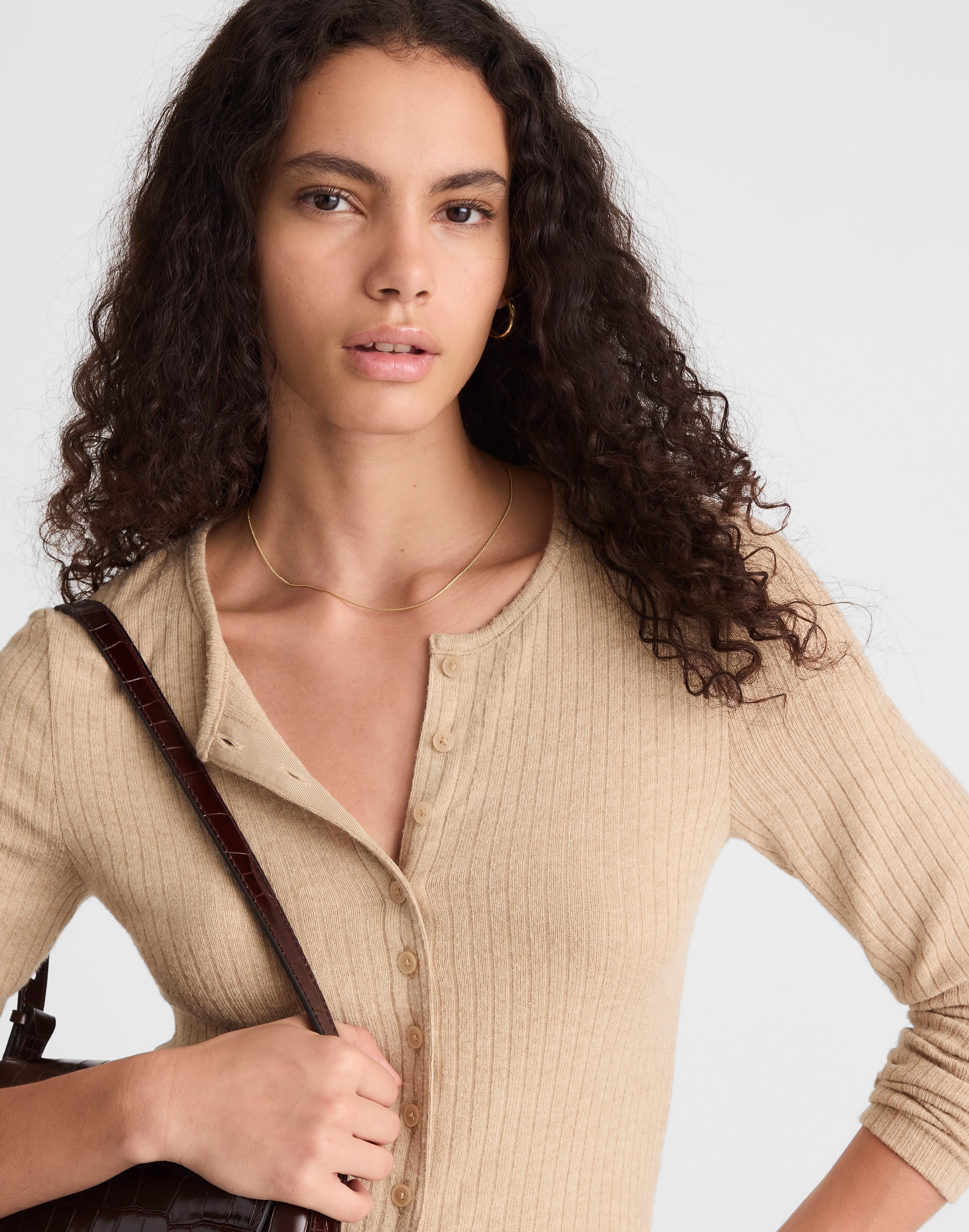 Textural Cutaway Crewneck Cardigan