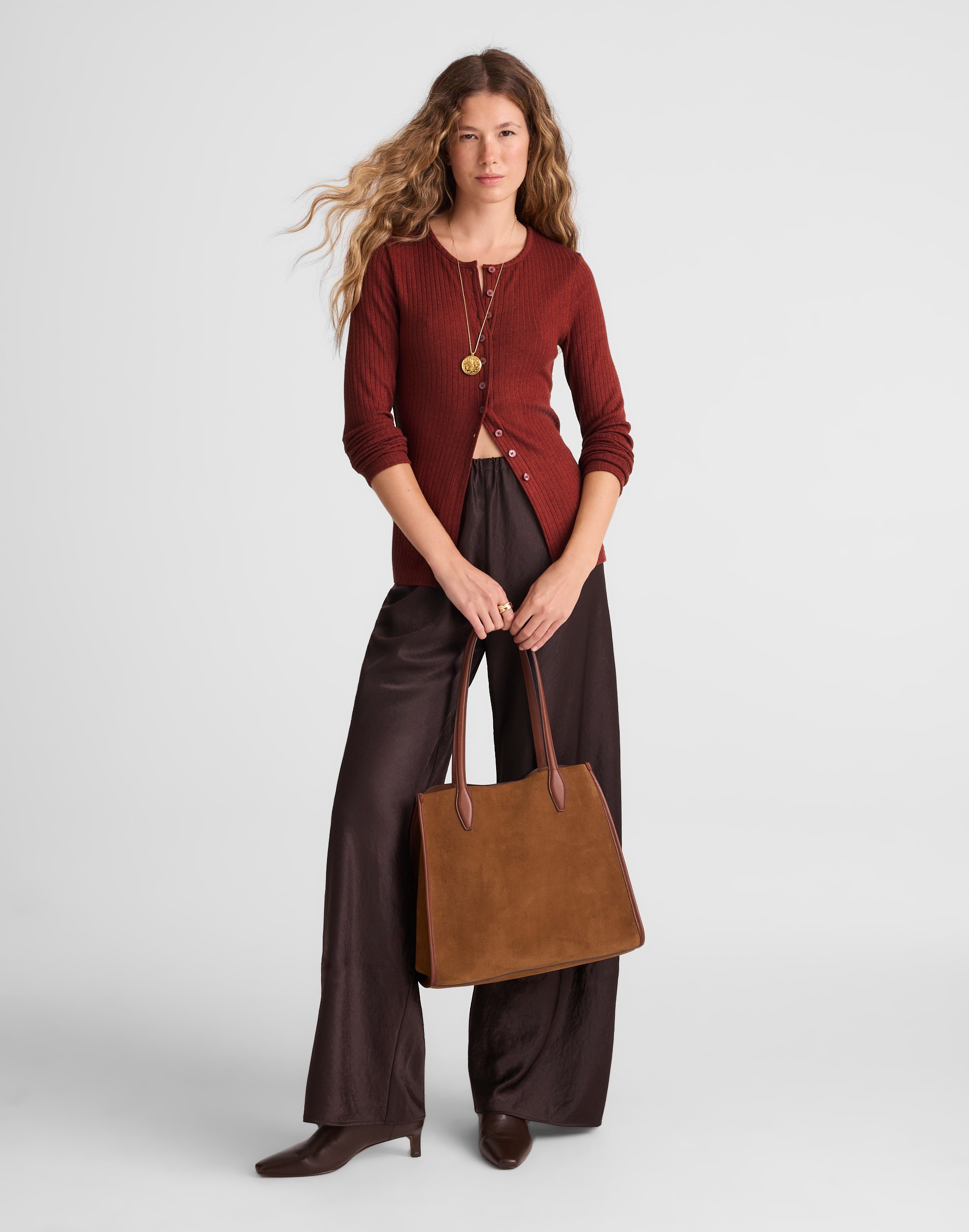 Textural Cutaway Crewneck Cardigan