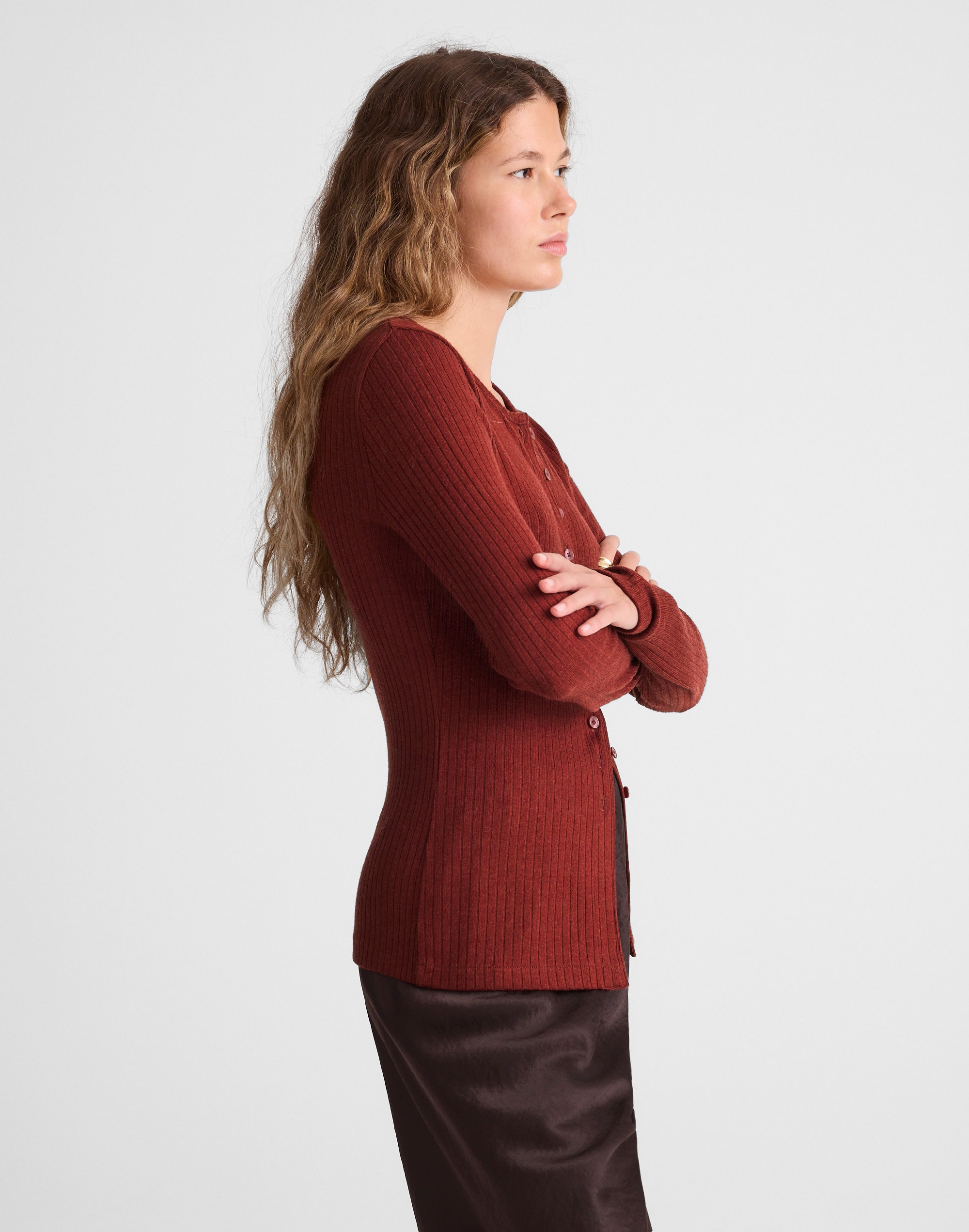 Textural Cutaway Crewneck Cardigan