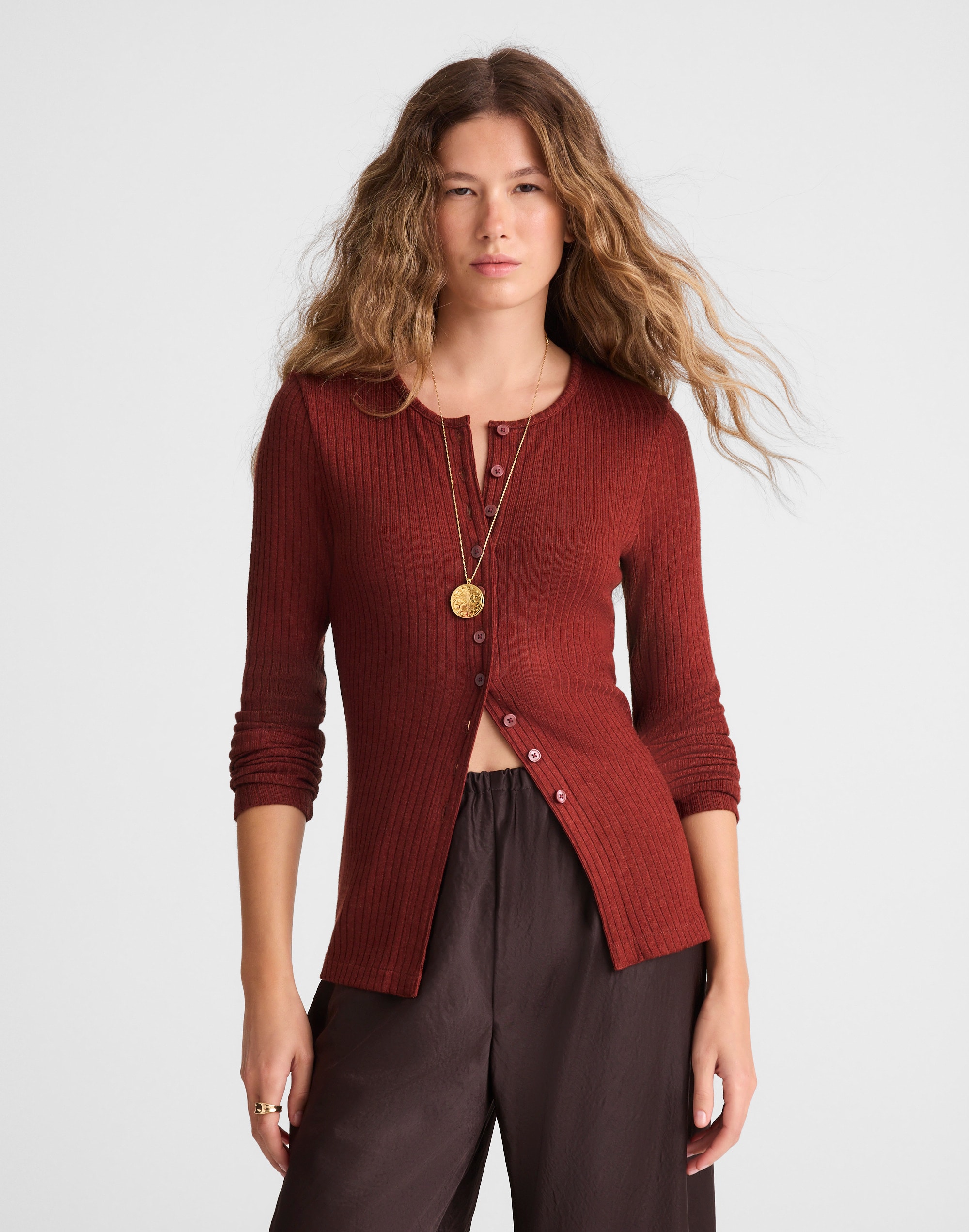 Textural Cutaway Crewneck Cardigan