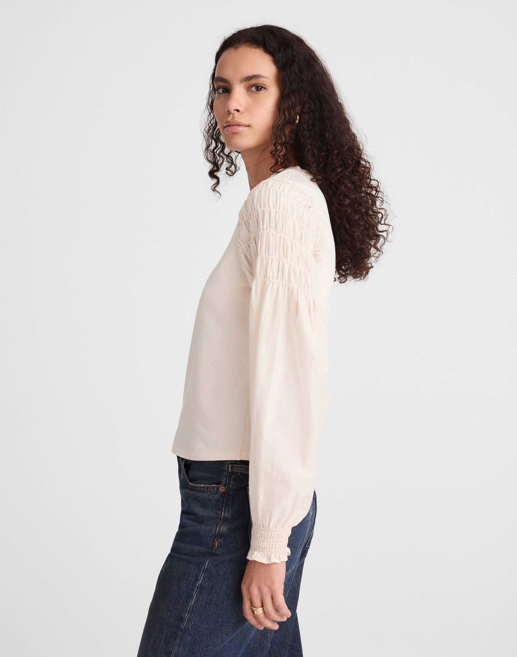 Smocked Long-Sleeve Tee