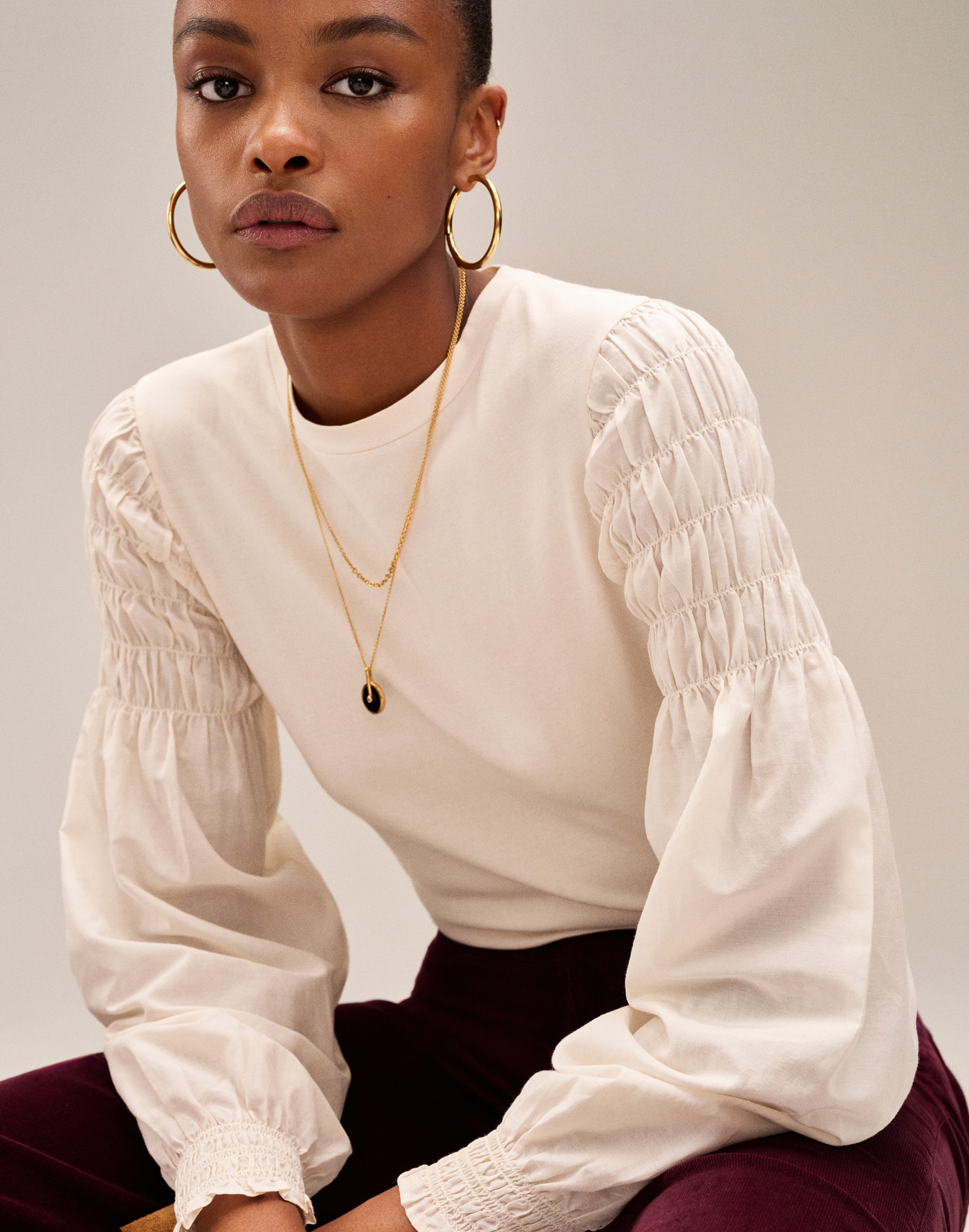 Smocked Long-Sleeve Tee