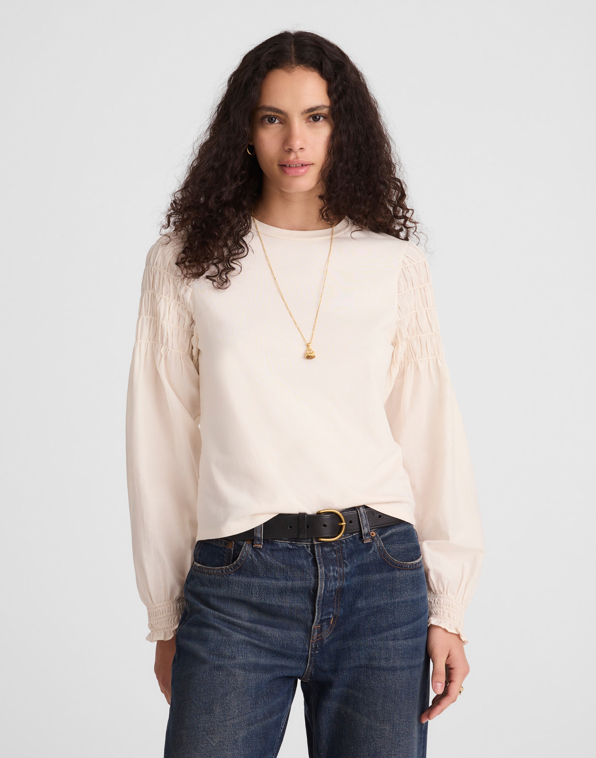 smocked long-sleeve tee