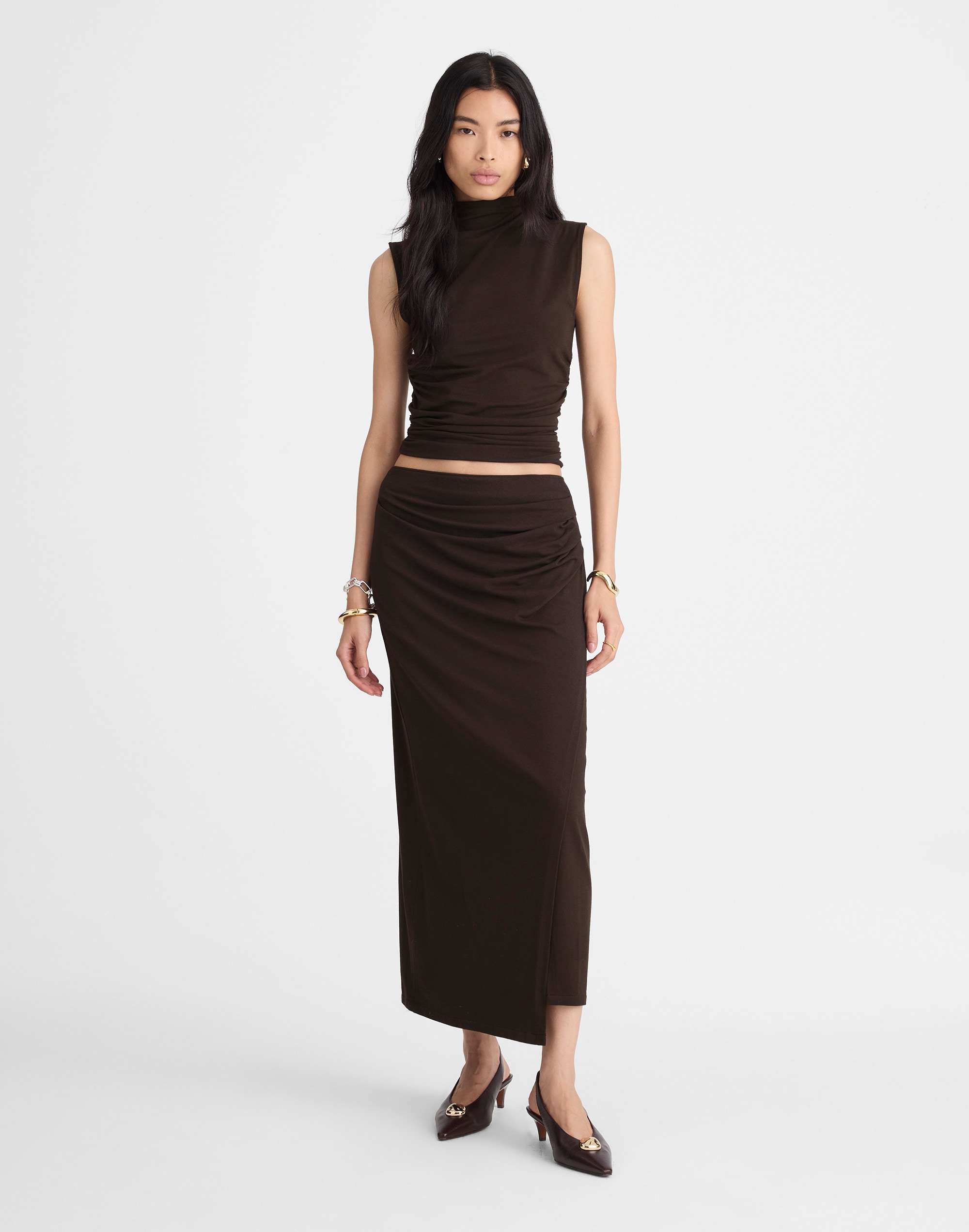 ruched maxi skirt