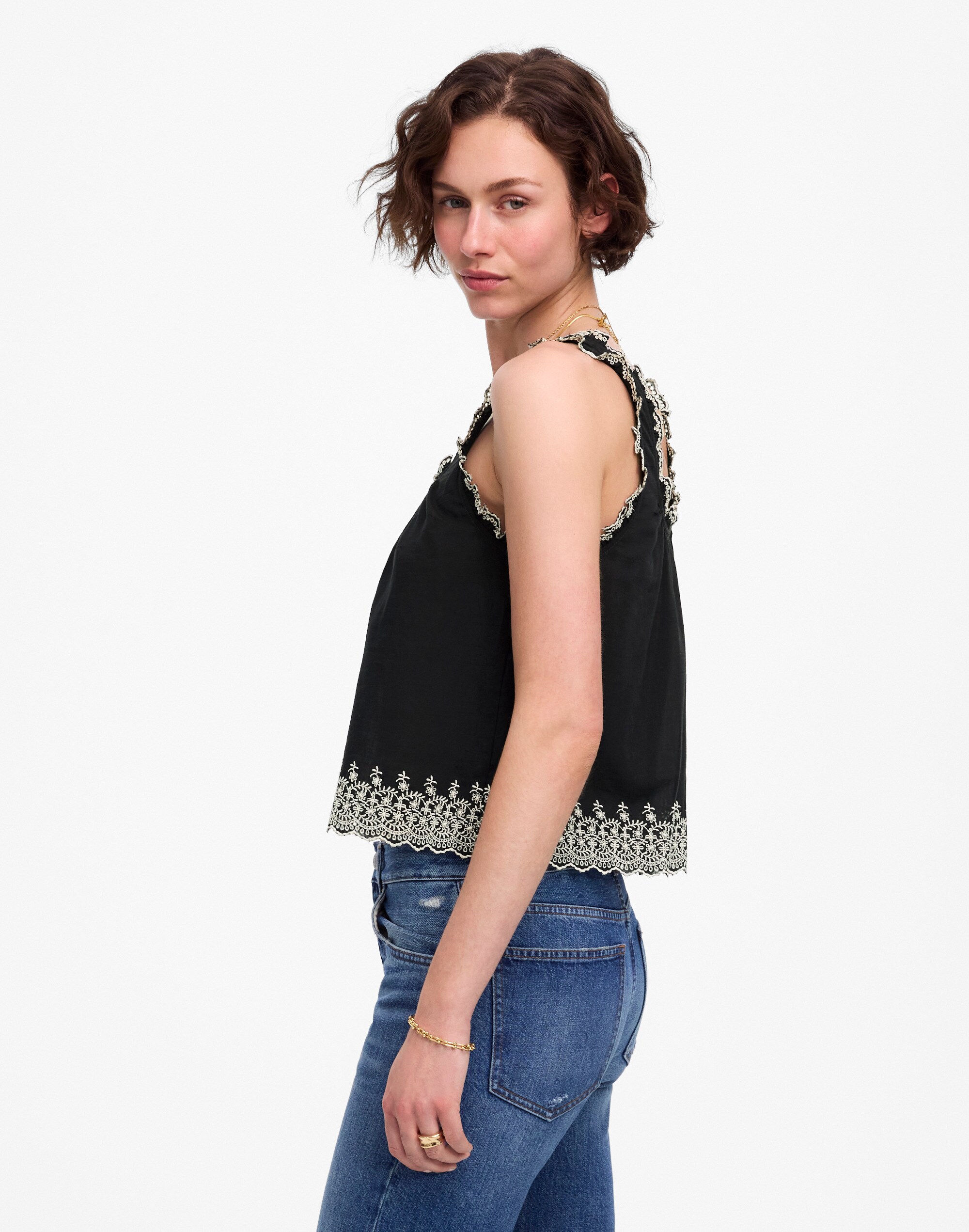 Embroidered Scalloped Tank