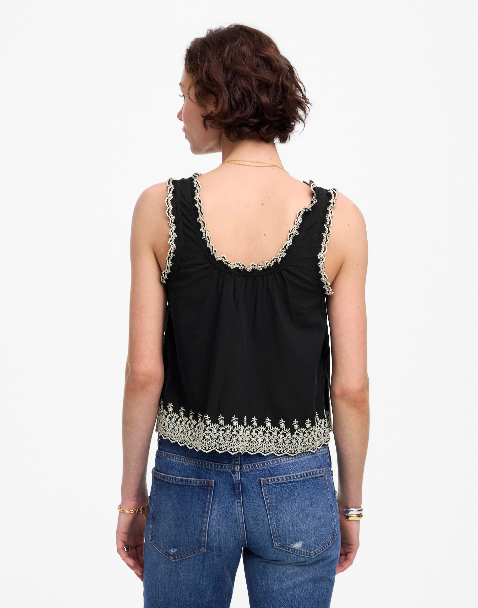 Embroidered Scalloped Tank