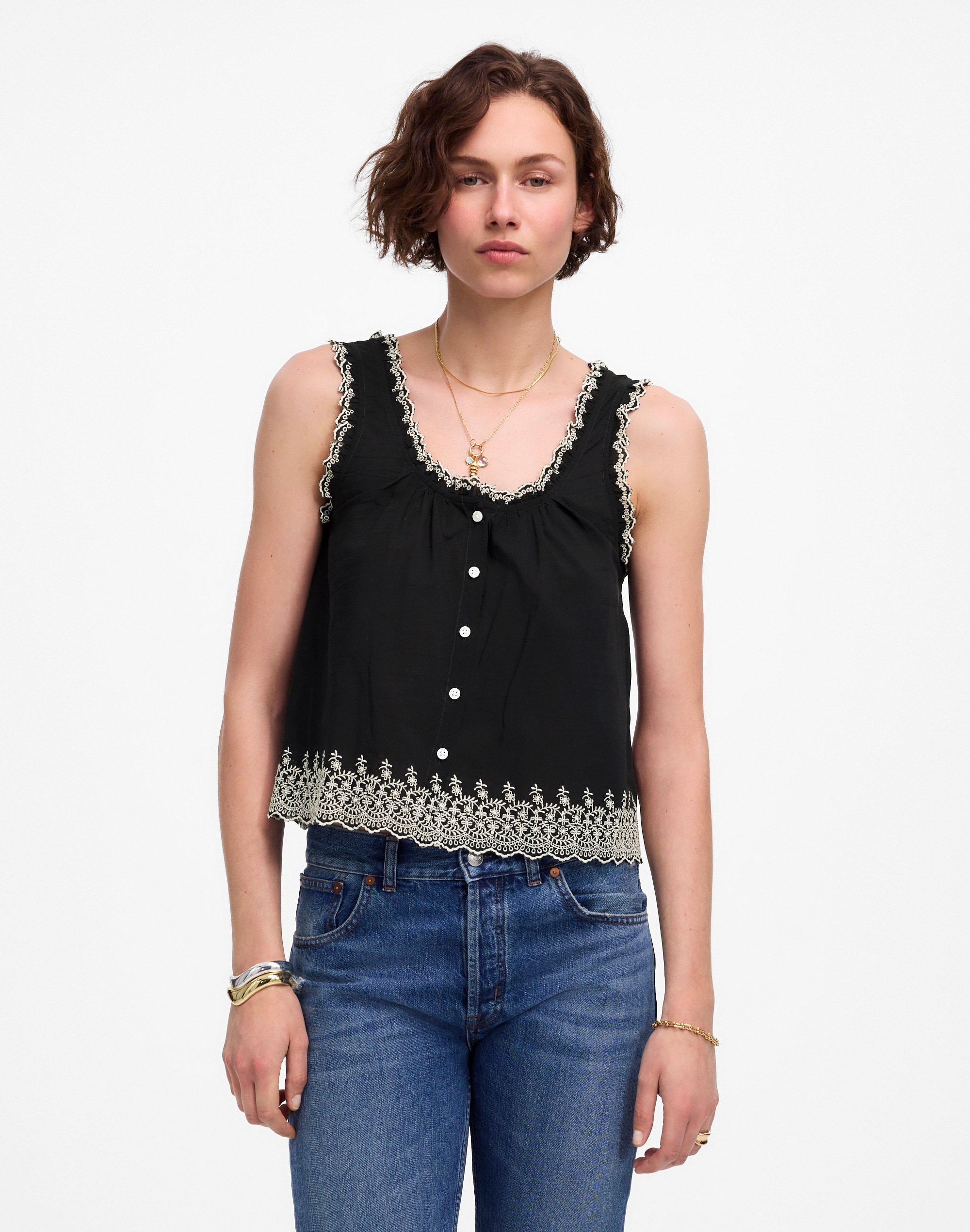 Embroidered Scalloped Tank