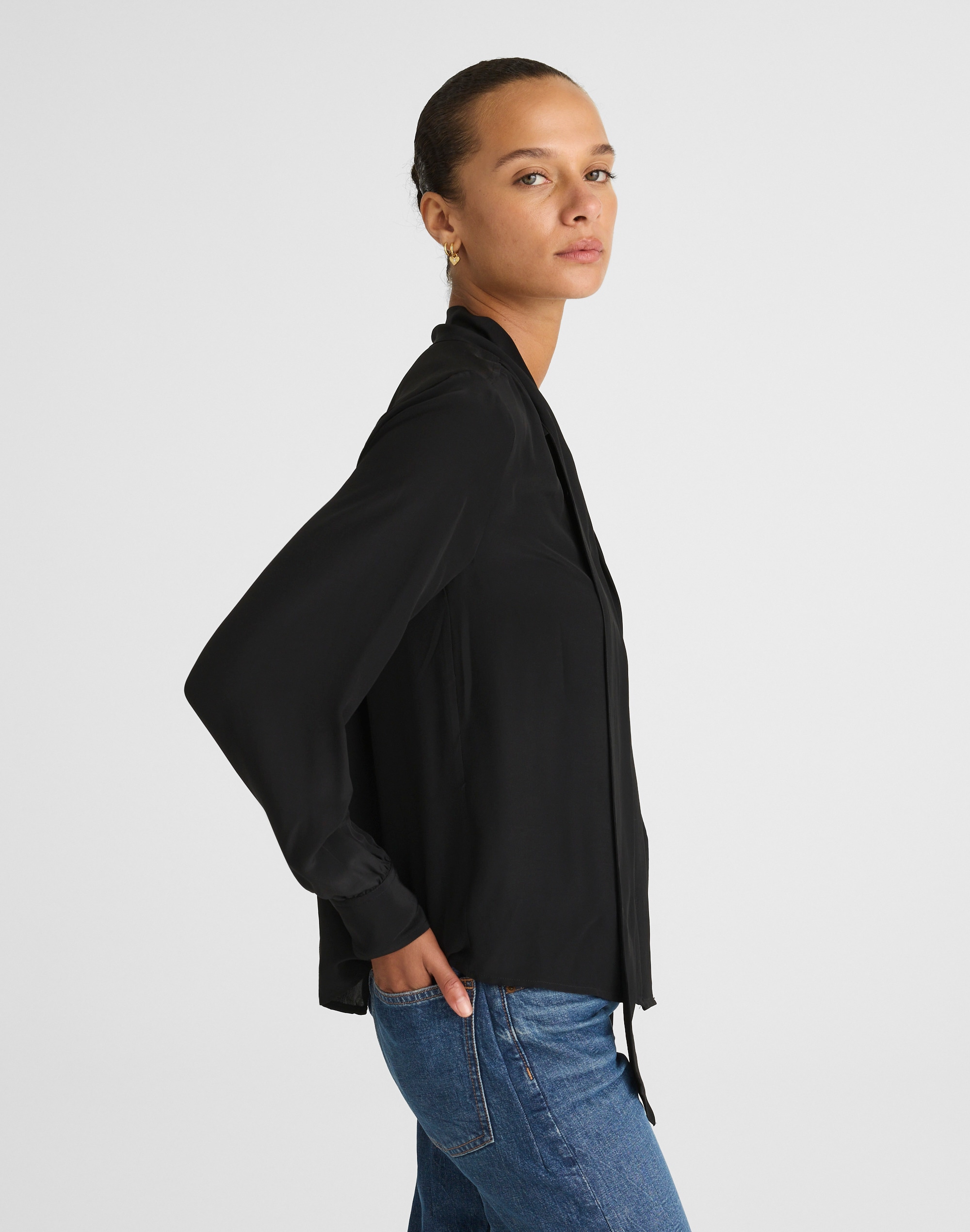 Tie-Neck Long-Sleeve Top