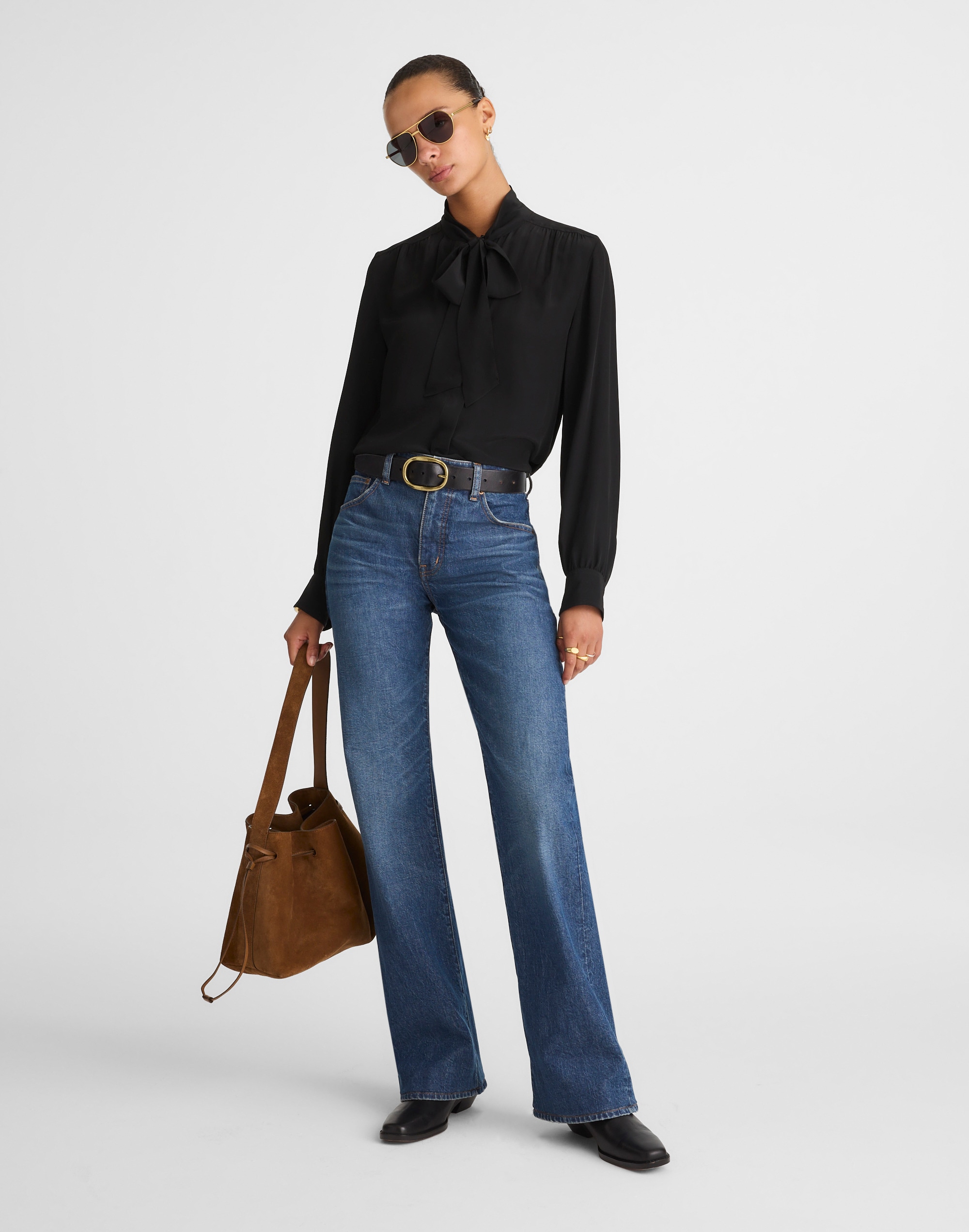 Tie-Neck Long-Sleeve Top