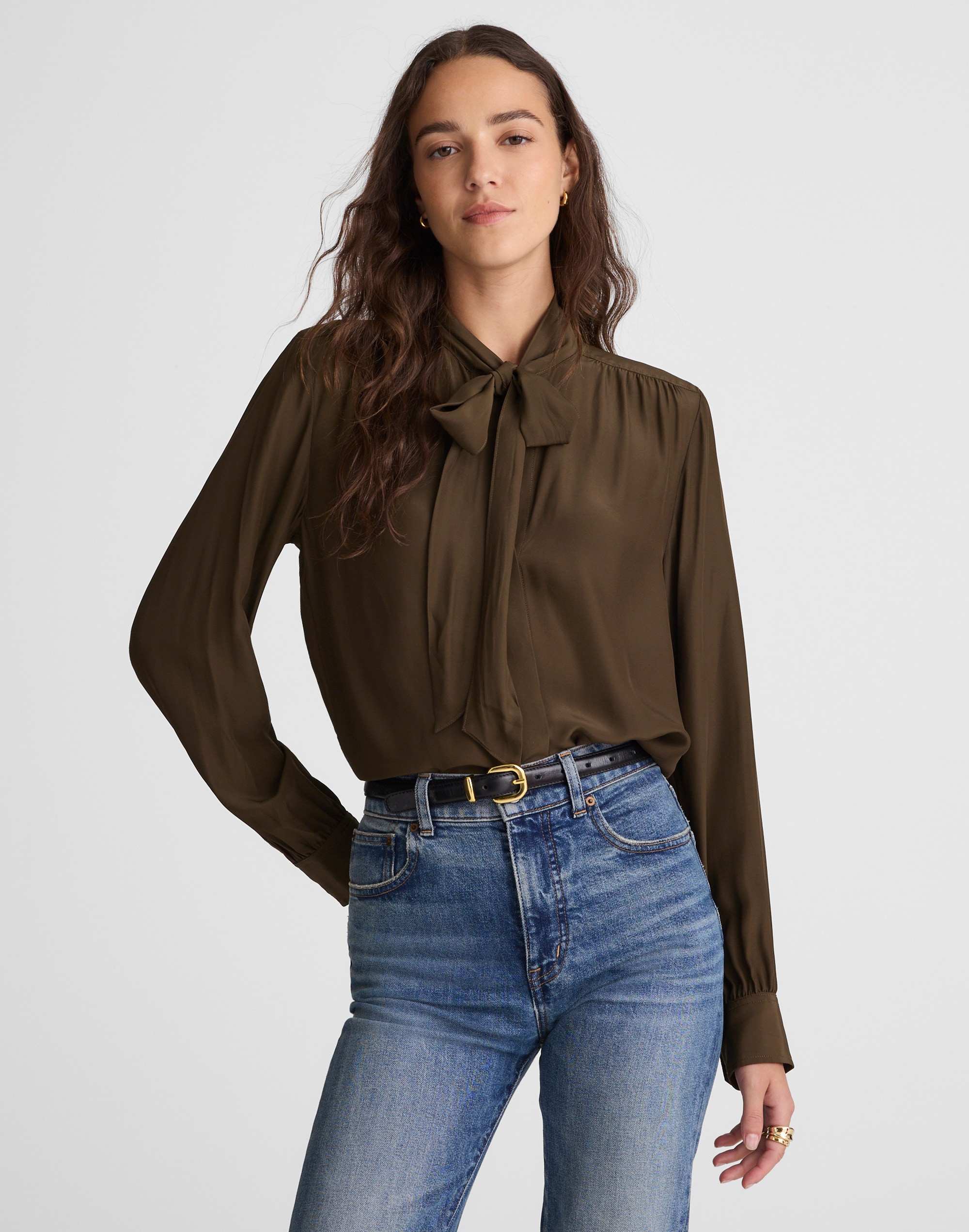 Tie-Neck Long-Sleeve Top