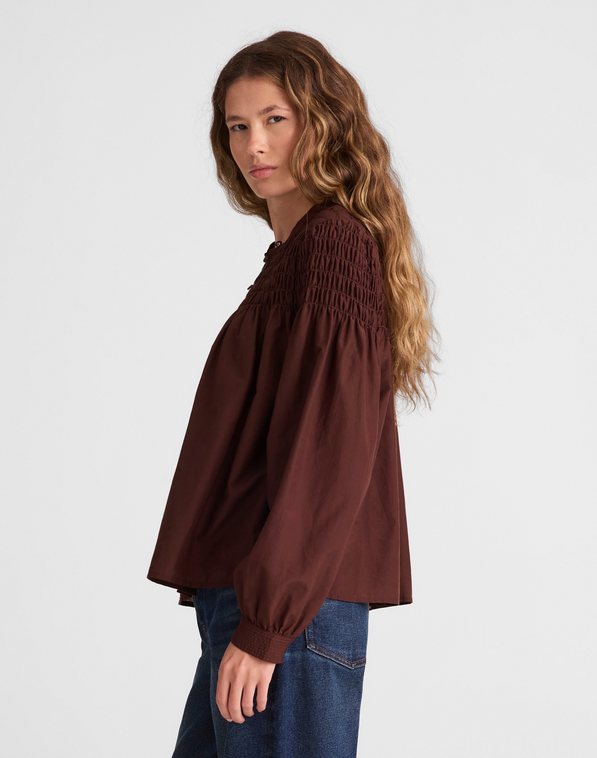 Smocked Top in Cotton-Silk Blend