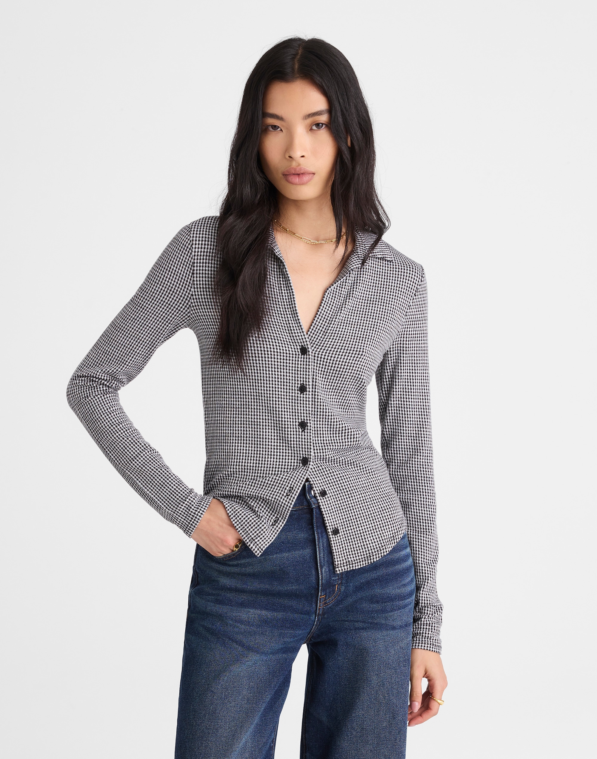 camp long-sleeve top in gingham