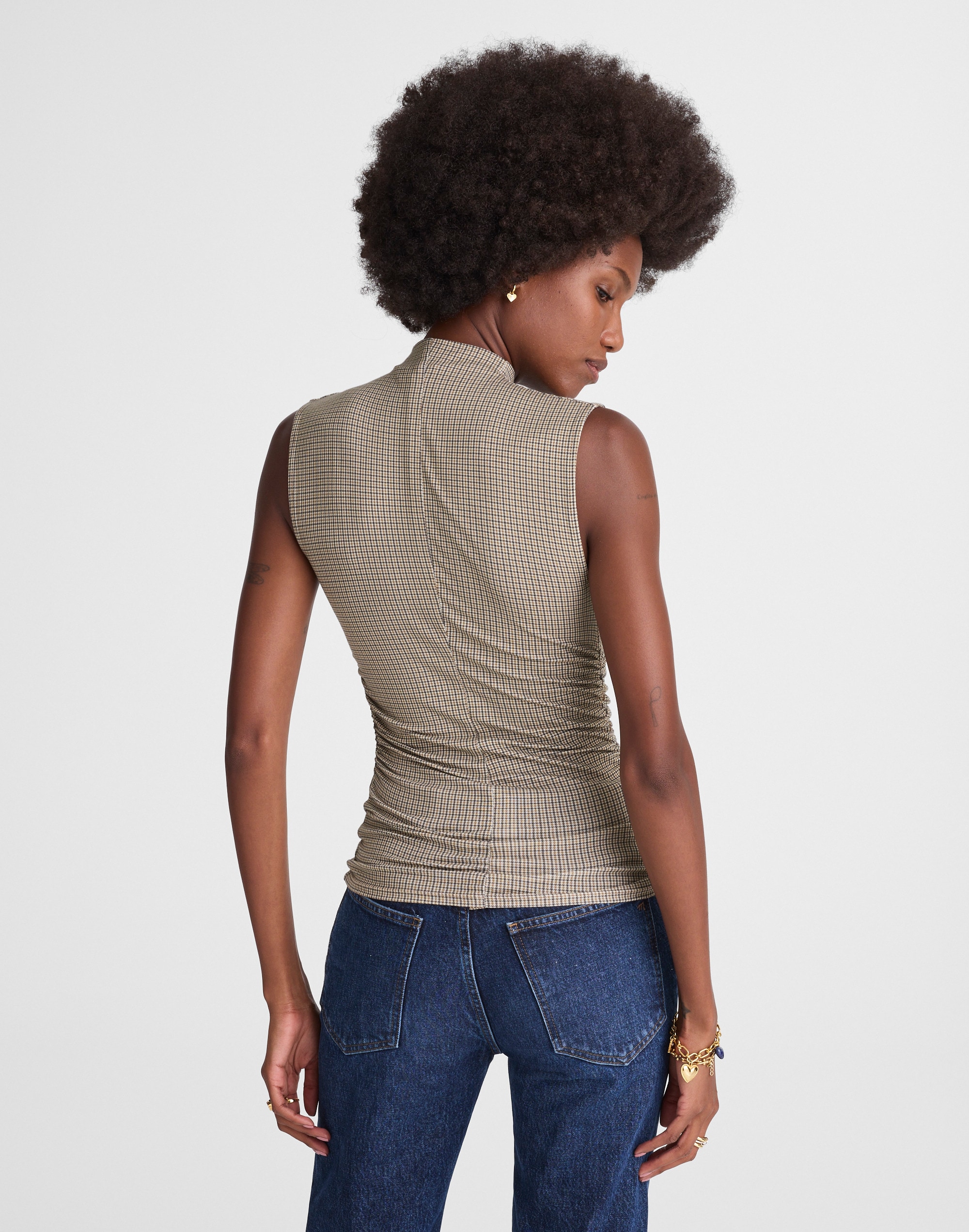 Ruched Mockneck Tank in Houndstooth