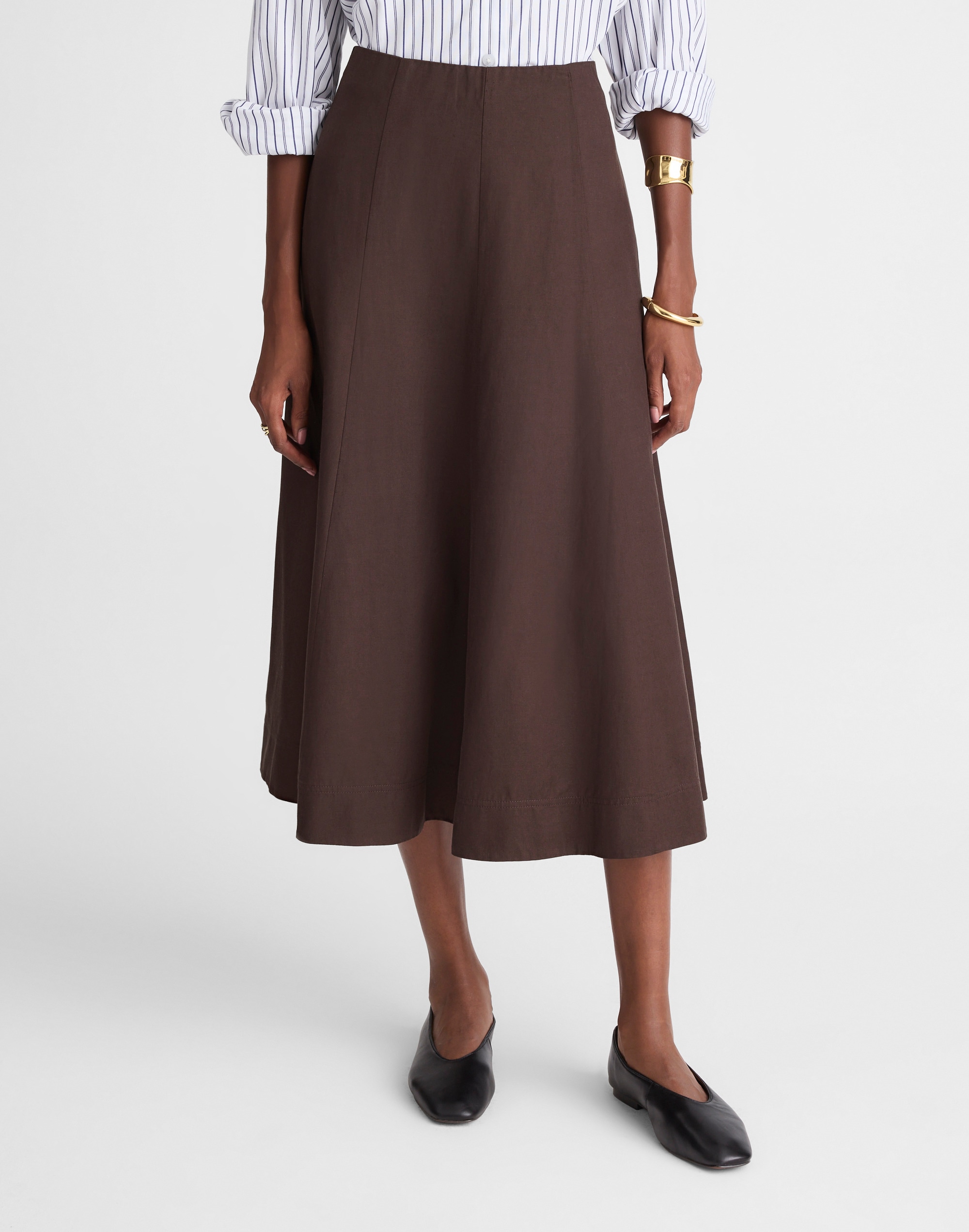 Paneled Midi Skirt in Cotton-Blend Twill