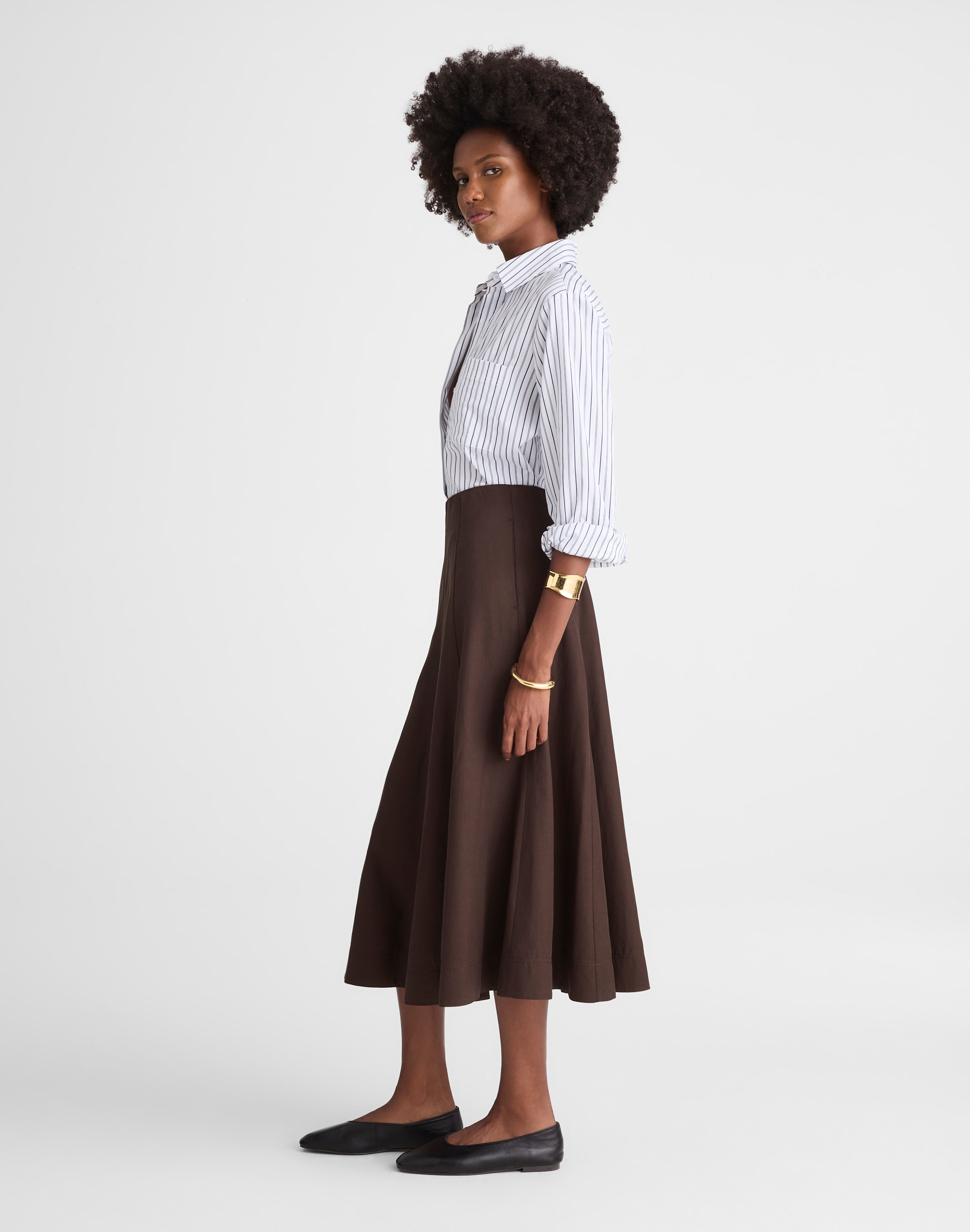 Paneled Midi Skirt in Cotton-Blend Twill