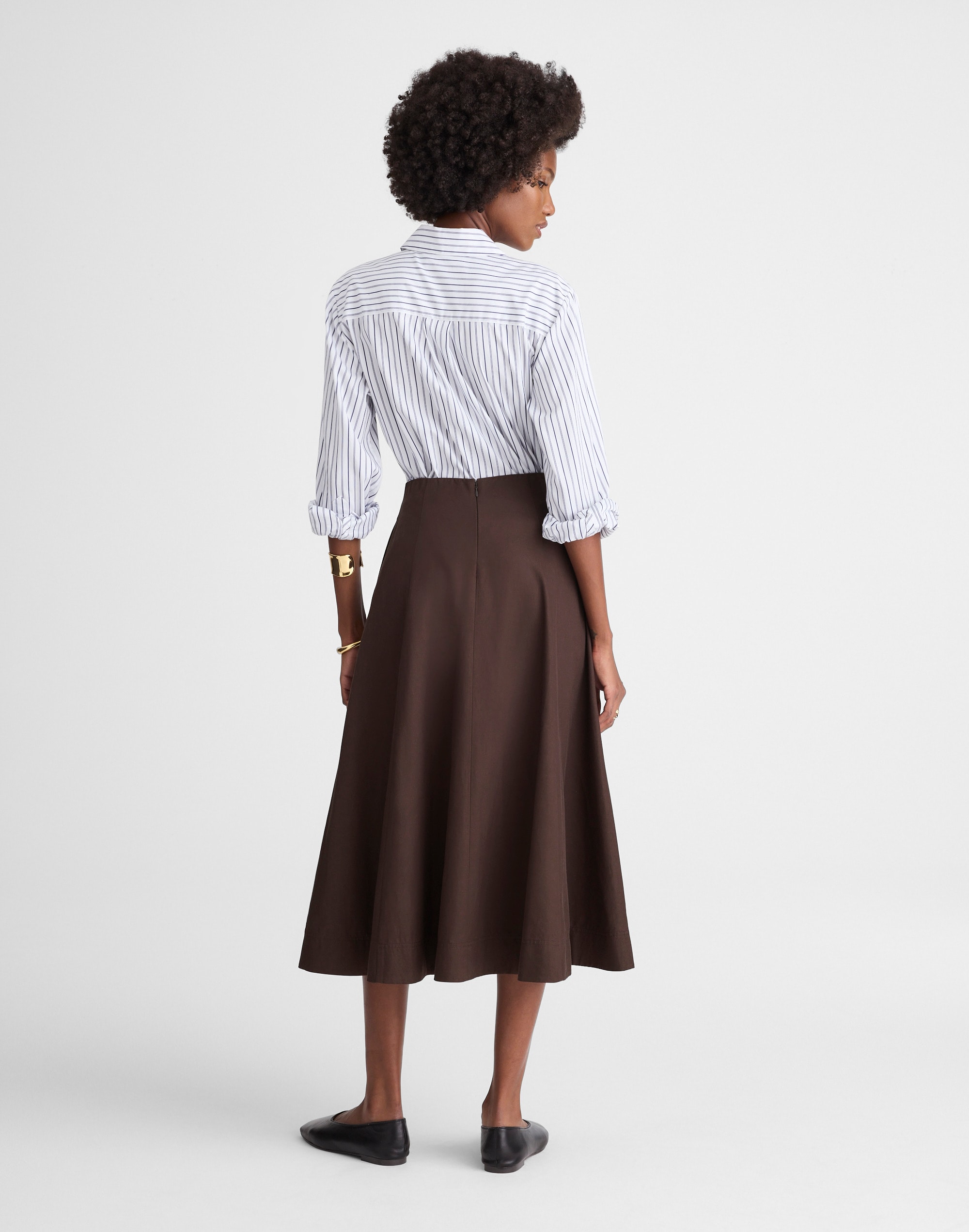 Paneled Midi Skirt in Cotton-Blend Twill