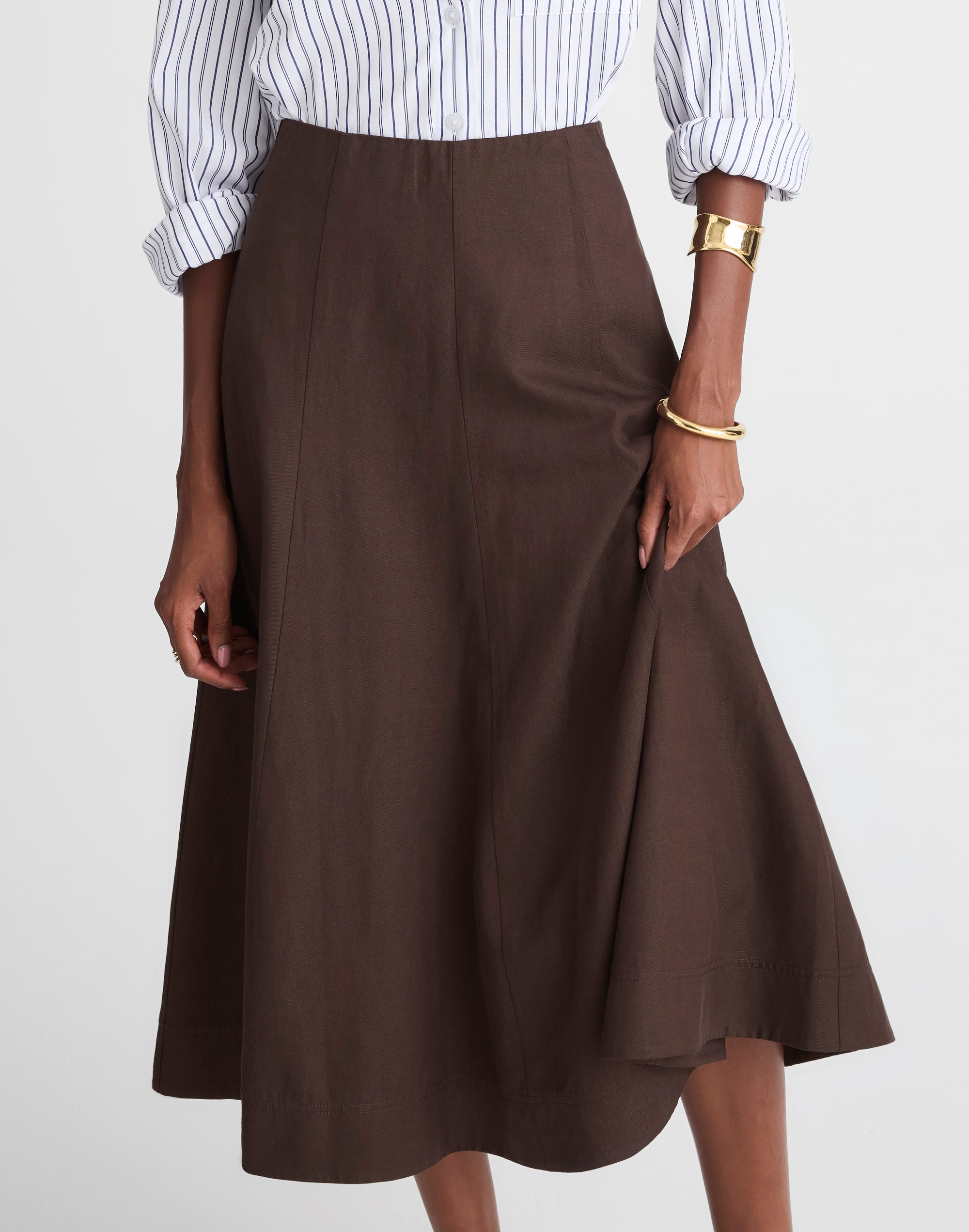 Paneled Midi Skirt in Cotton-Blend Twill