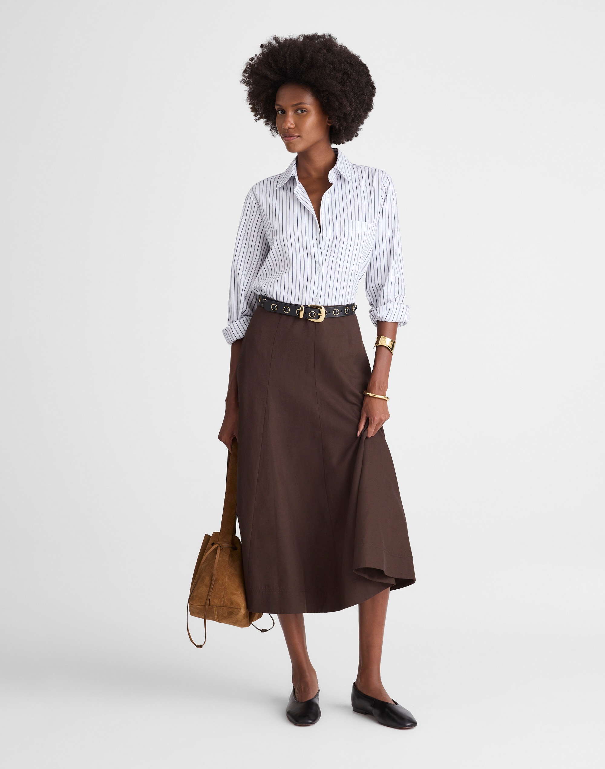 paneled midi skirt in cotton-blend twill