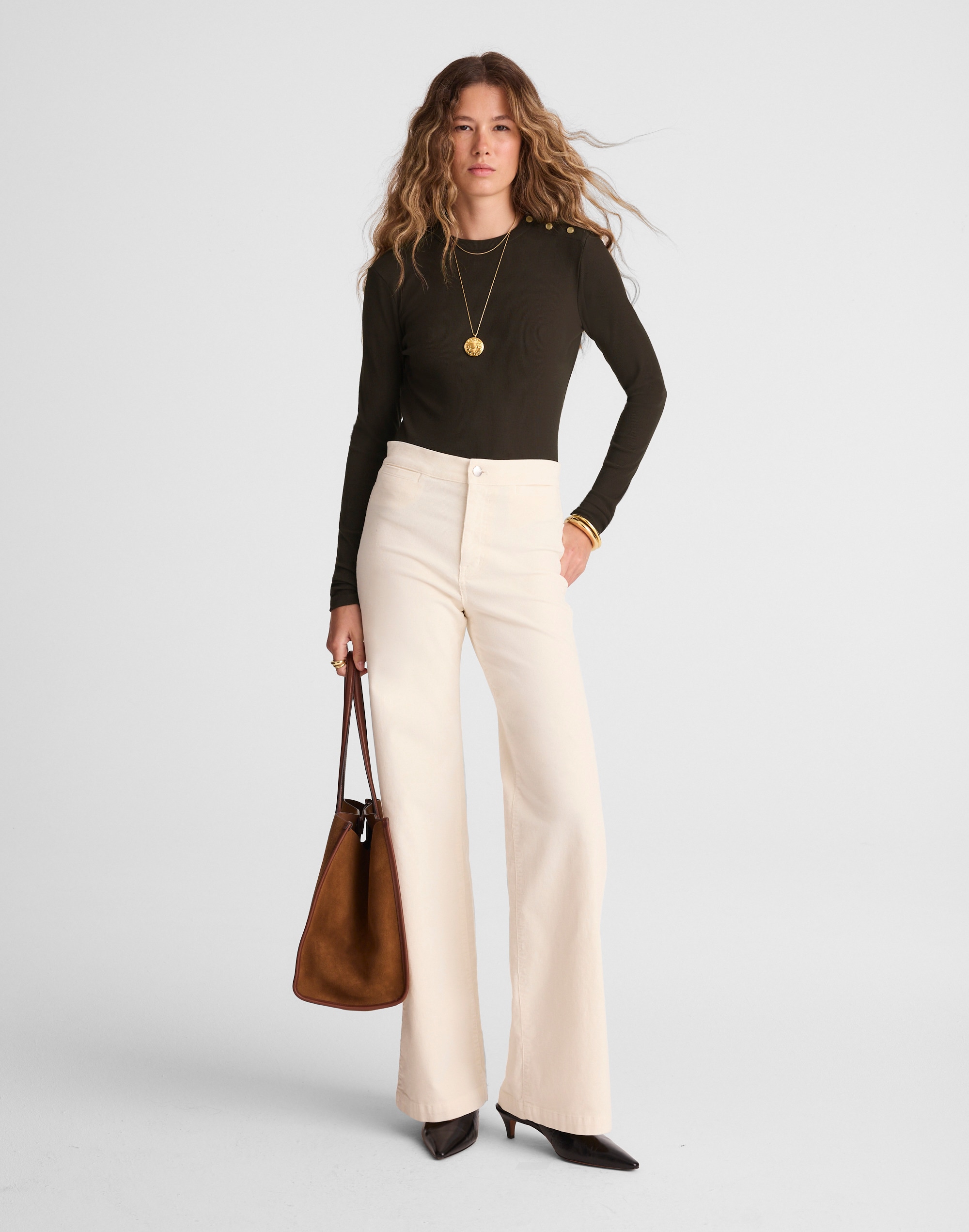 Ribbed Button Crewneck Tee