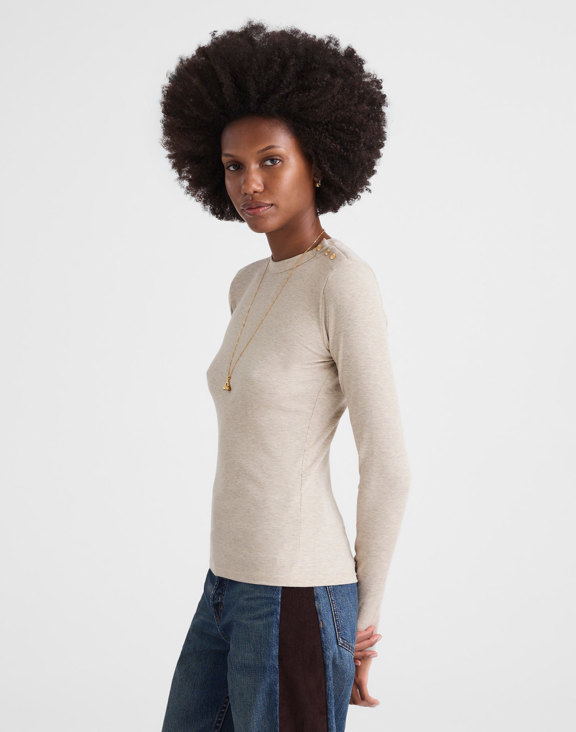 Ribbed Button Crewneck Tee