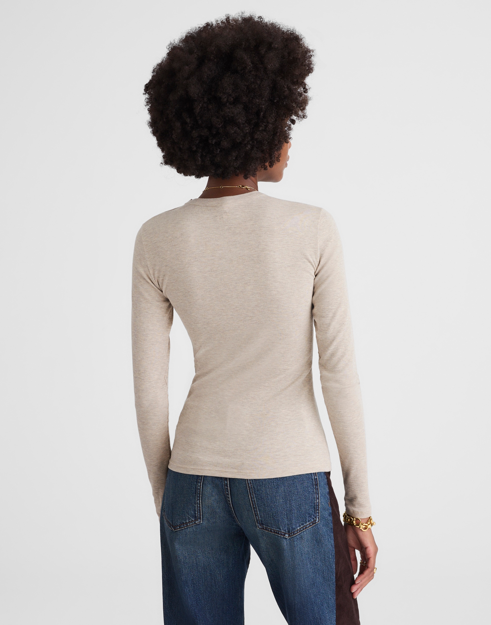 Ribbed Button Crewneck Tee