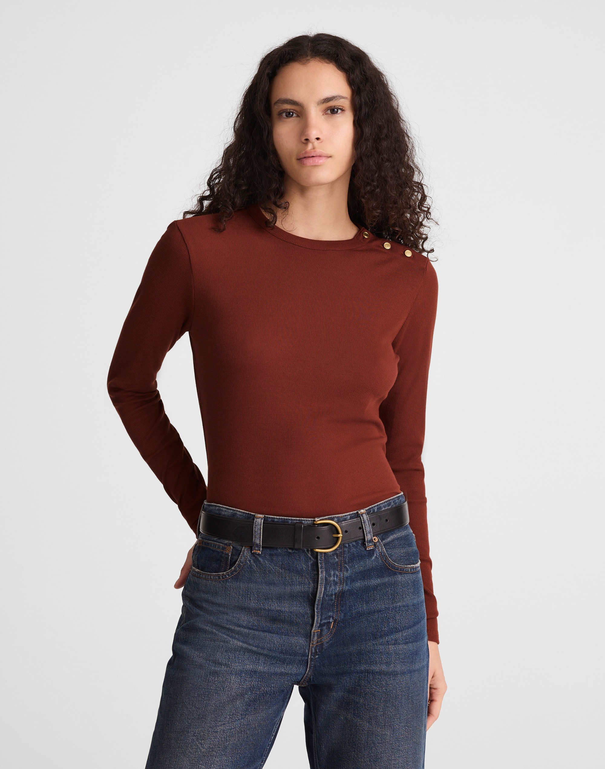 Ribbed Button Crewneck Tee