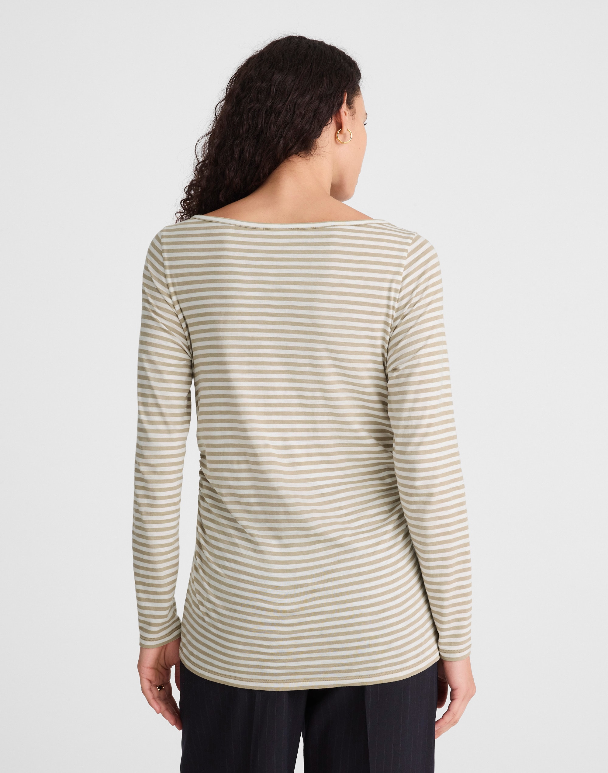 Striped Ruched Crewneck Long-Sleeve Tee in Soft Slub Alternate Image 4