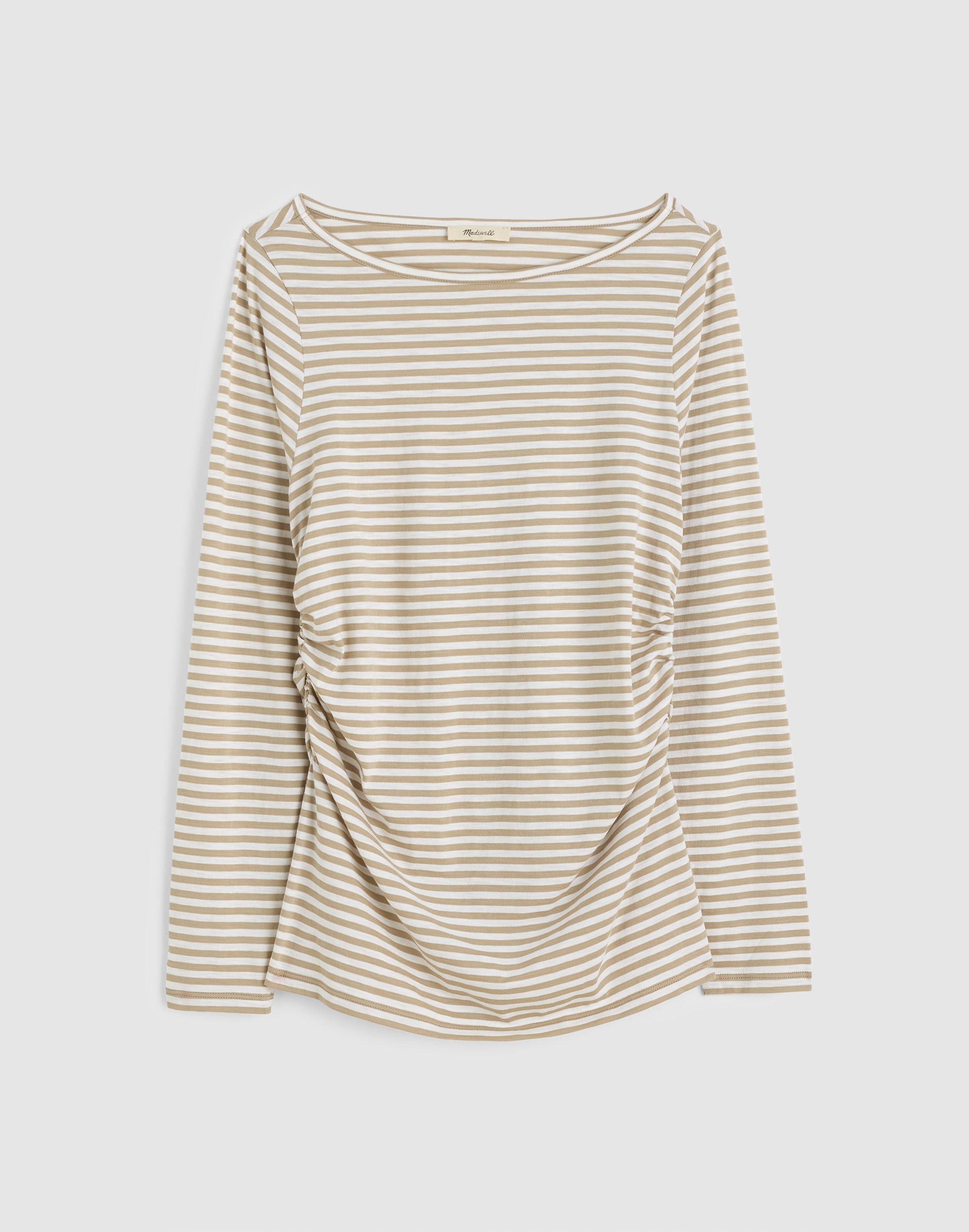 Striped Ruched Crewneck Long-Sleeve Tee in Soft Slub Alternate Image 6