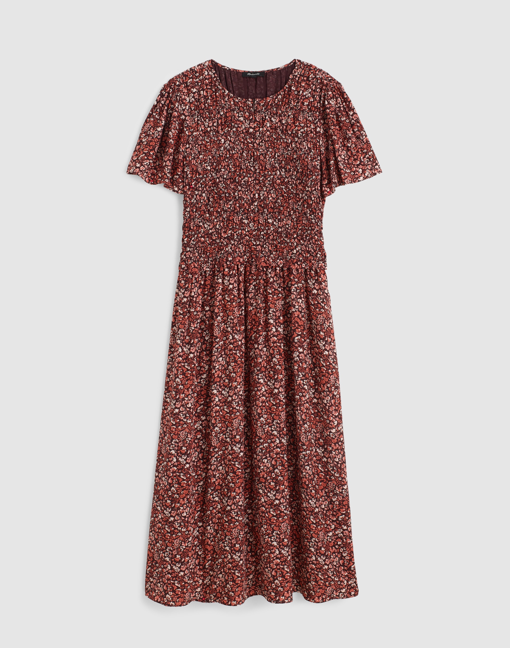 Zip-Front Flutter-Sleeve Midi Dress in Floral