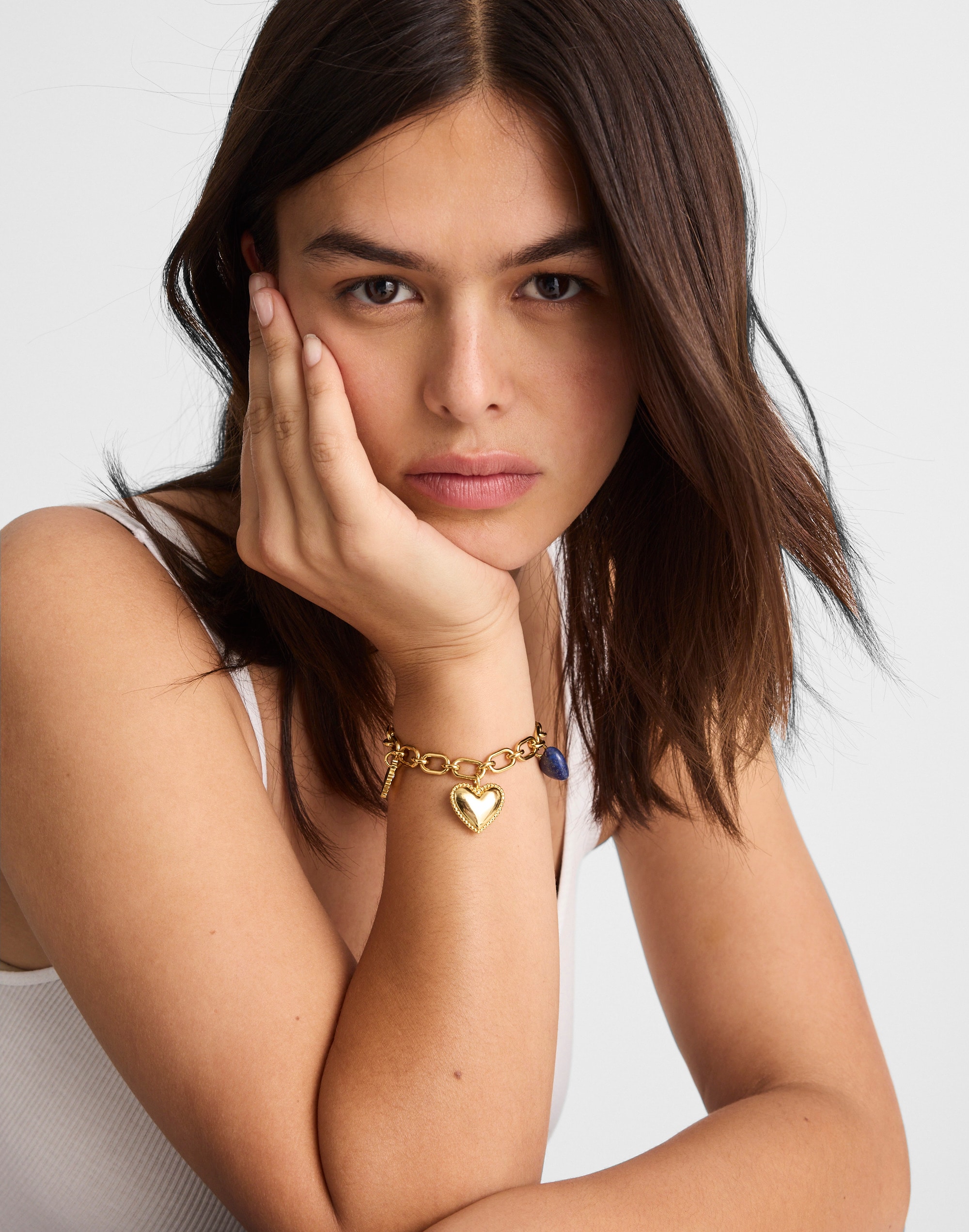 Engine Turned Lapis Heart Charm Bracelet