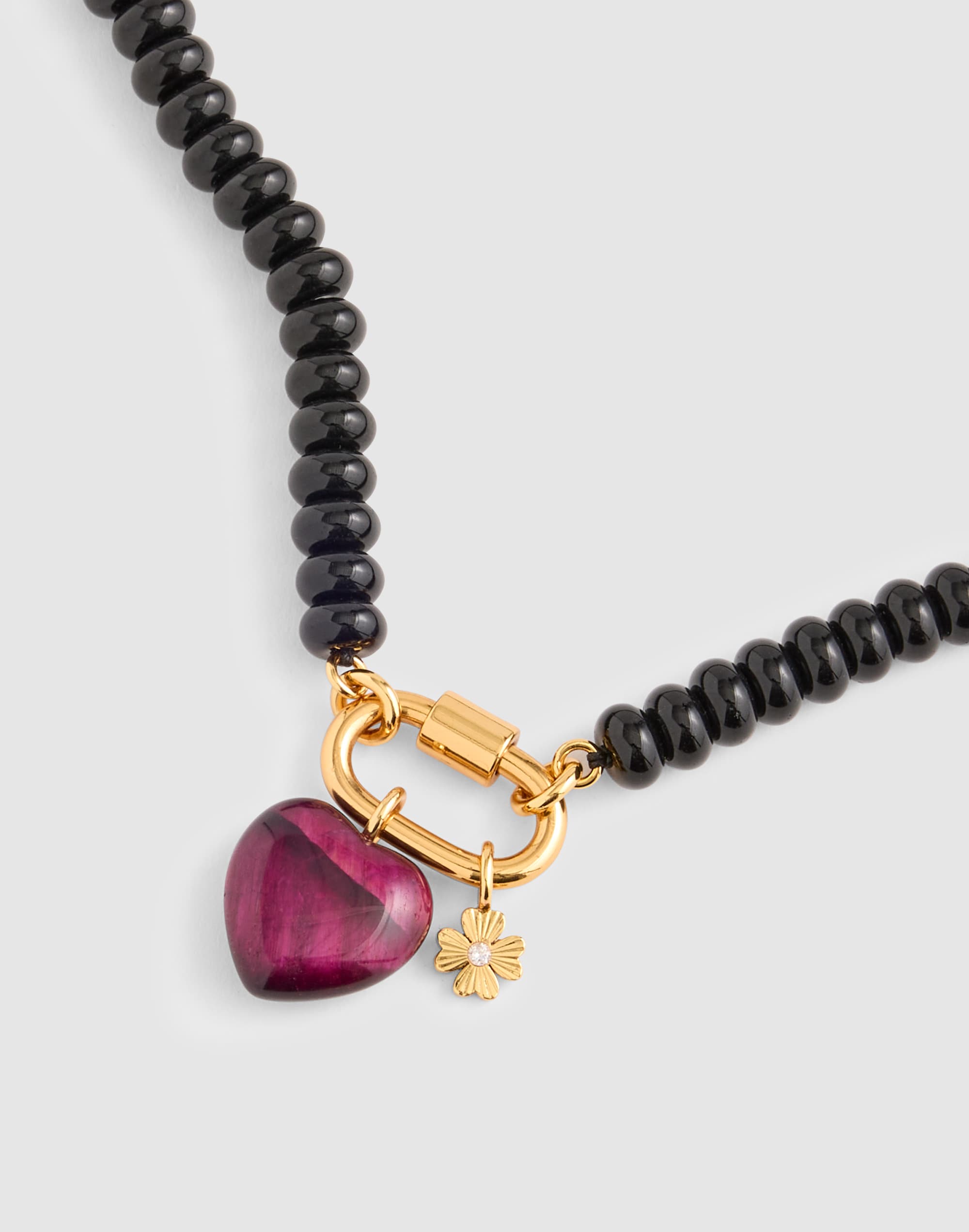 Madewell Semiprecious Beaded Heart Charm Necklace In Black