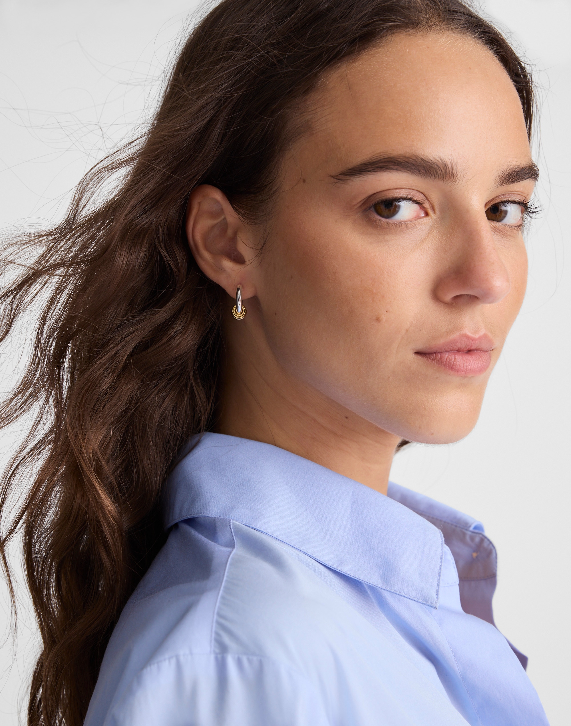 Mixed-Metal Triple Ring Huggie Hoop Earrings