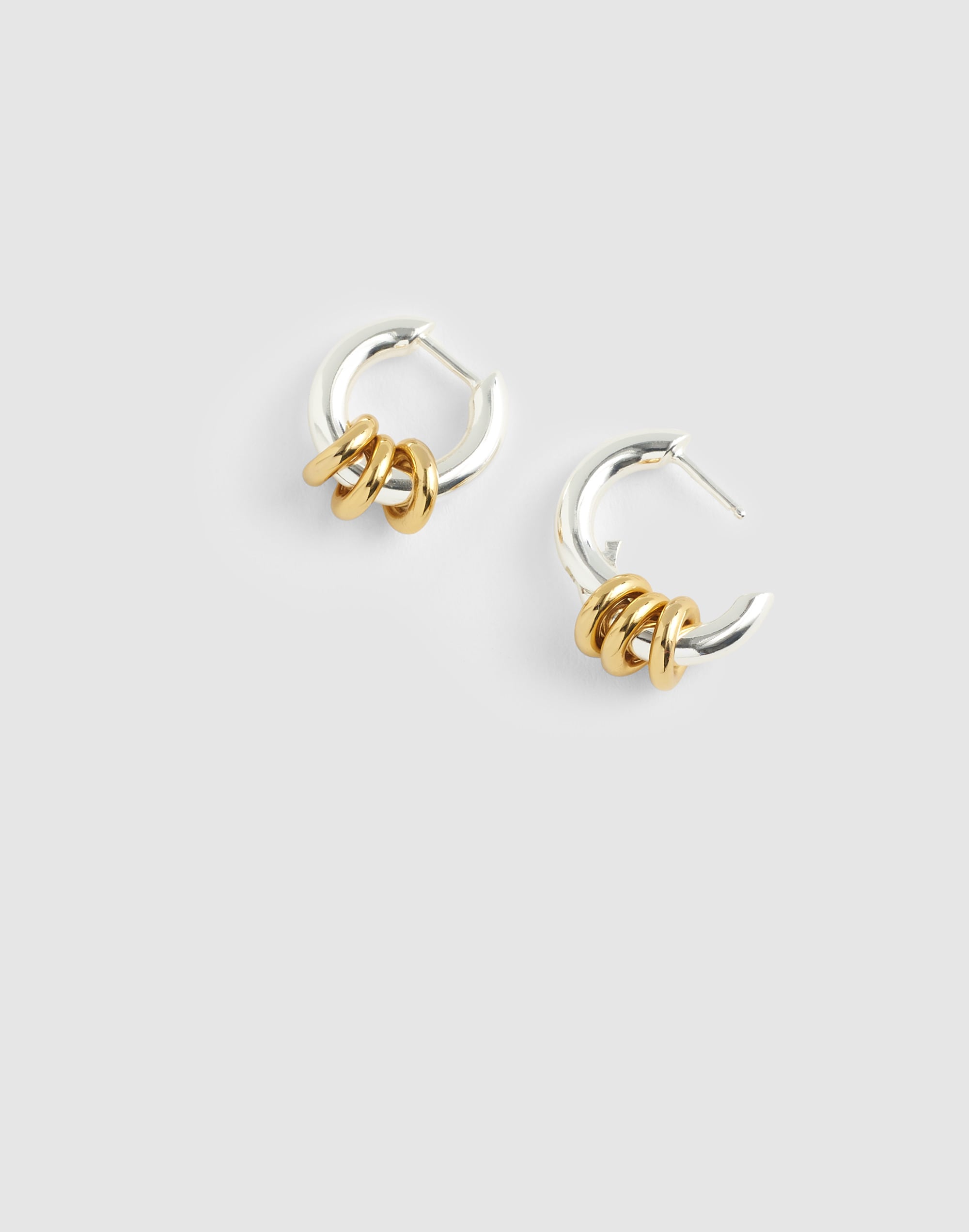 mixed-metal triple ring huggie hoop earrings