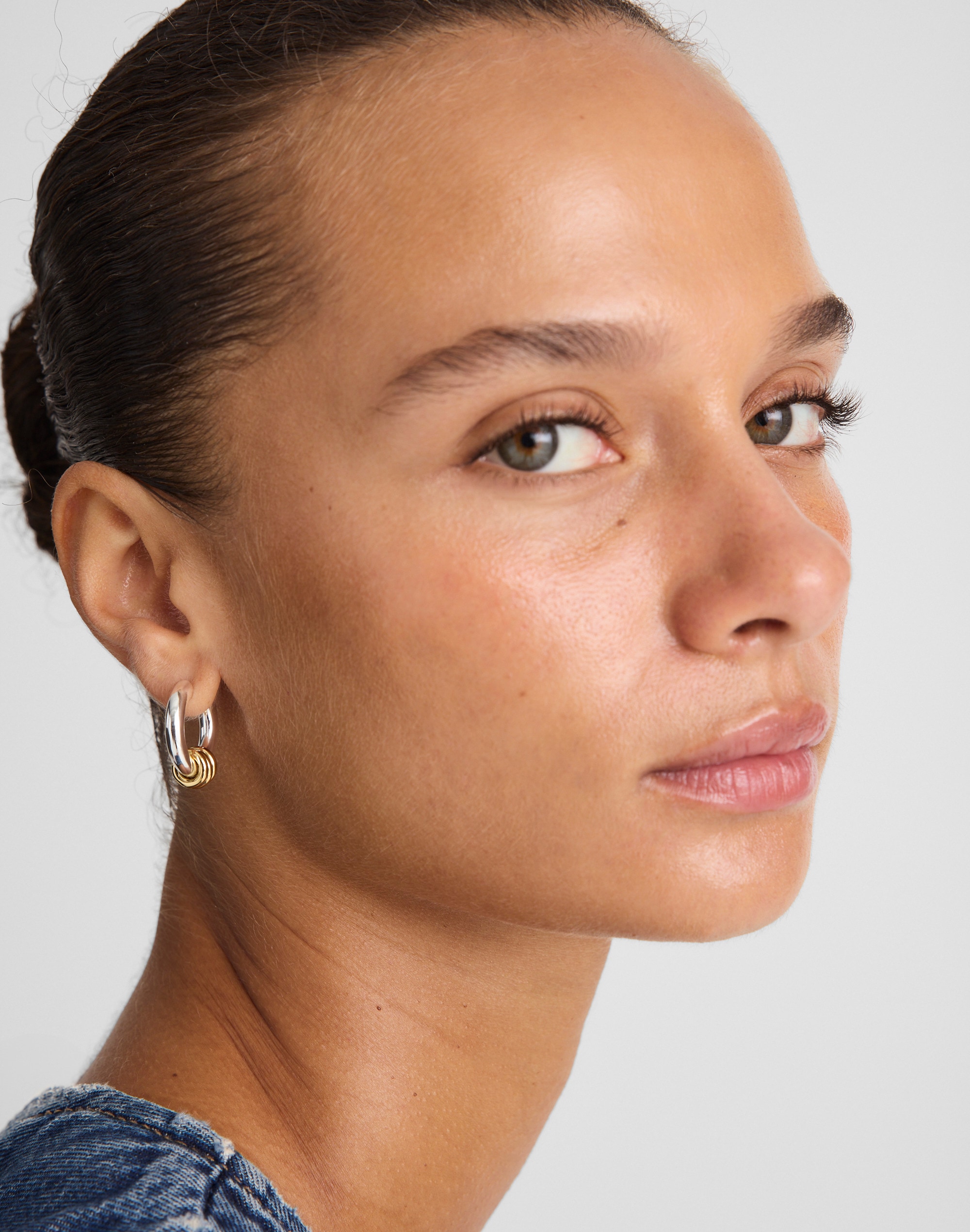 Mixed-Metal Triple-Ring Hoop Earrings