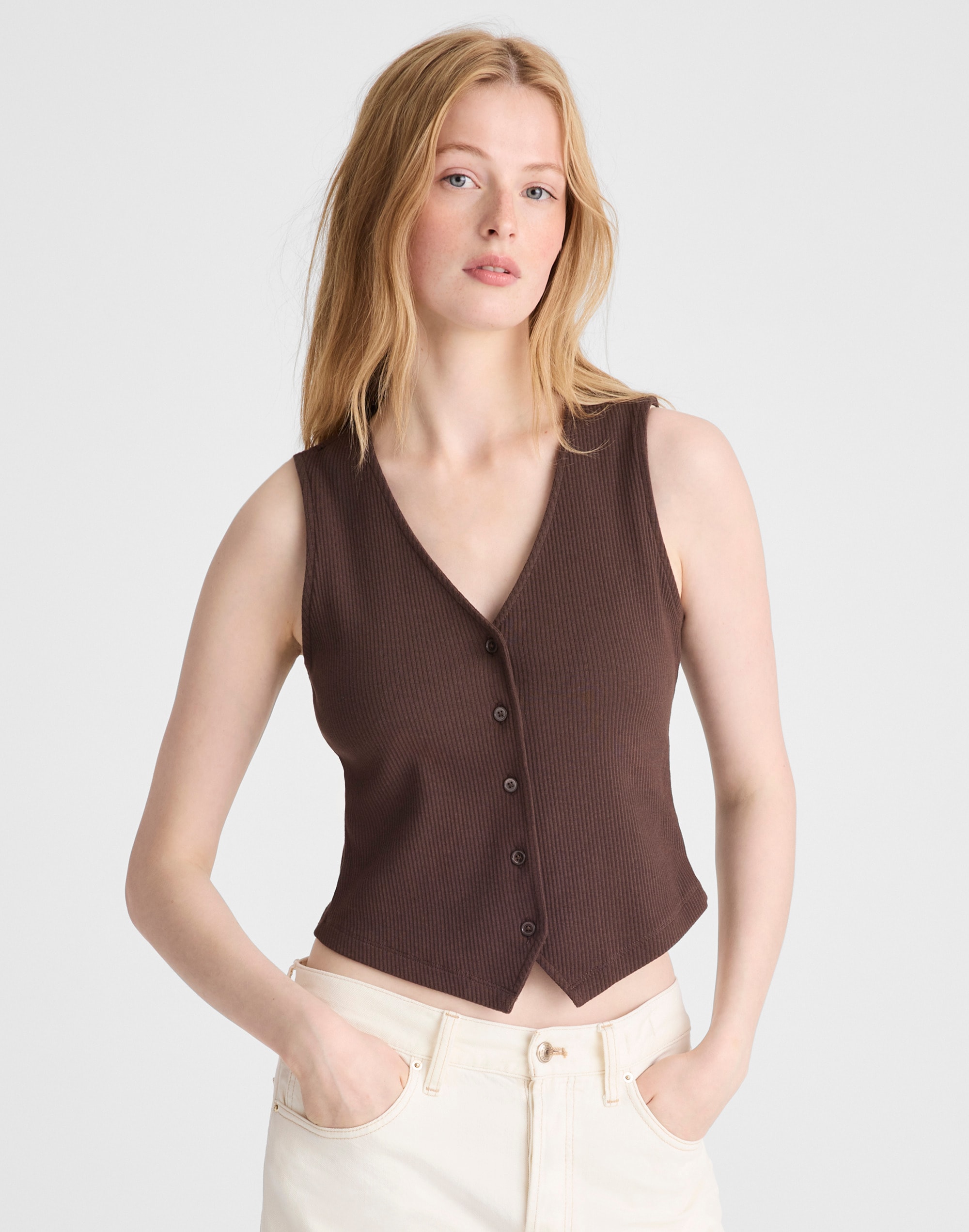 Madewell Ribbed V-neck Vest In Brown