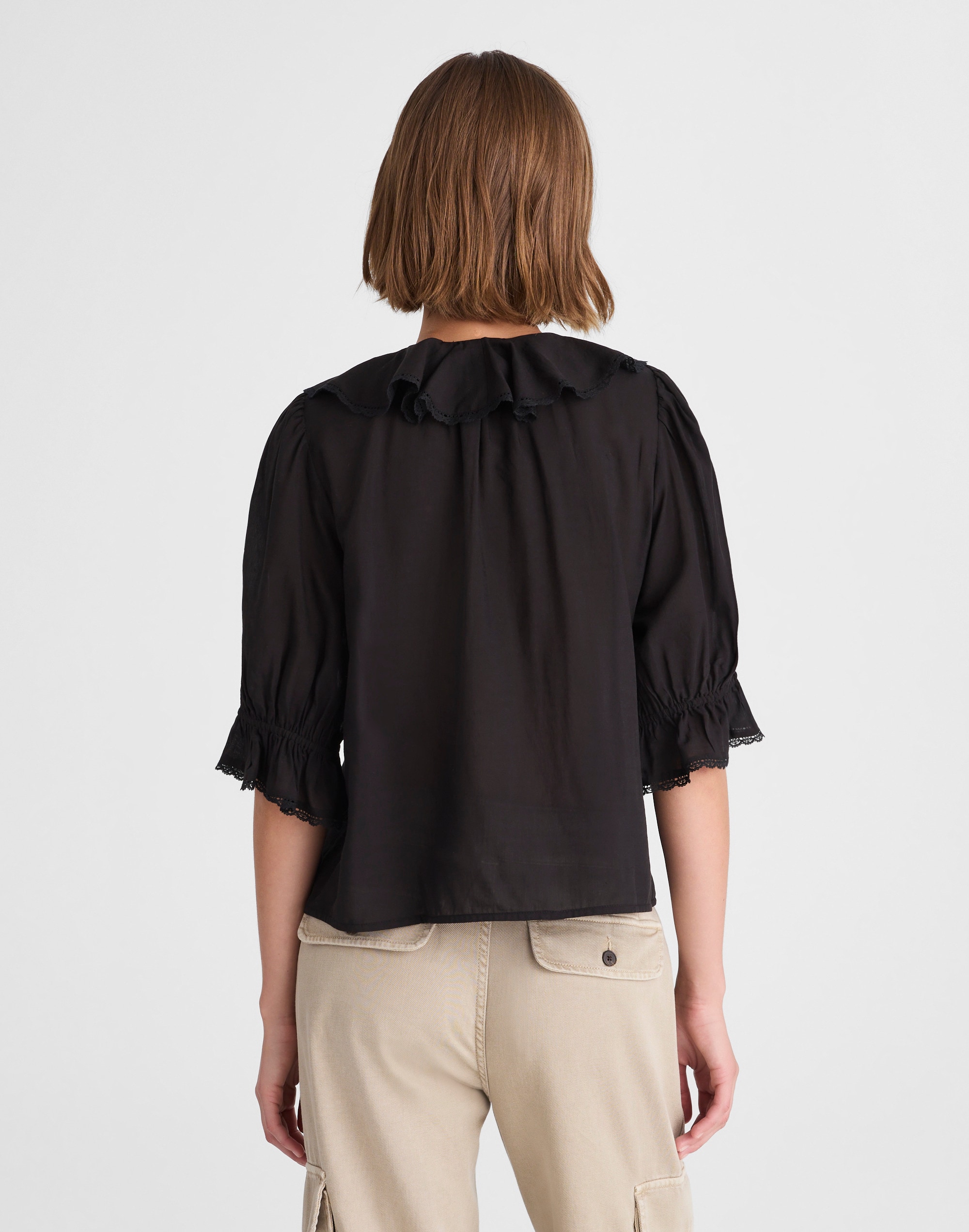 Pintucked Ruffled Puff-Sleeve Top