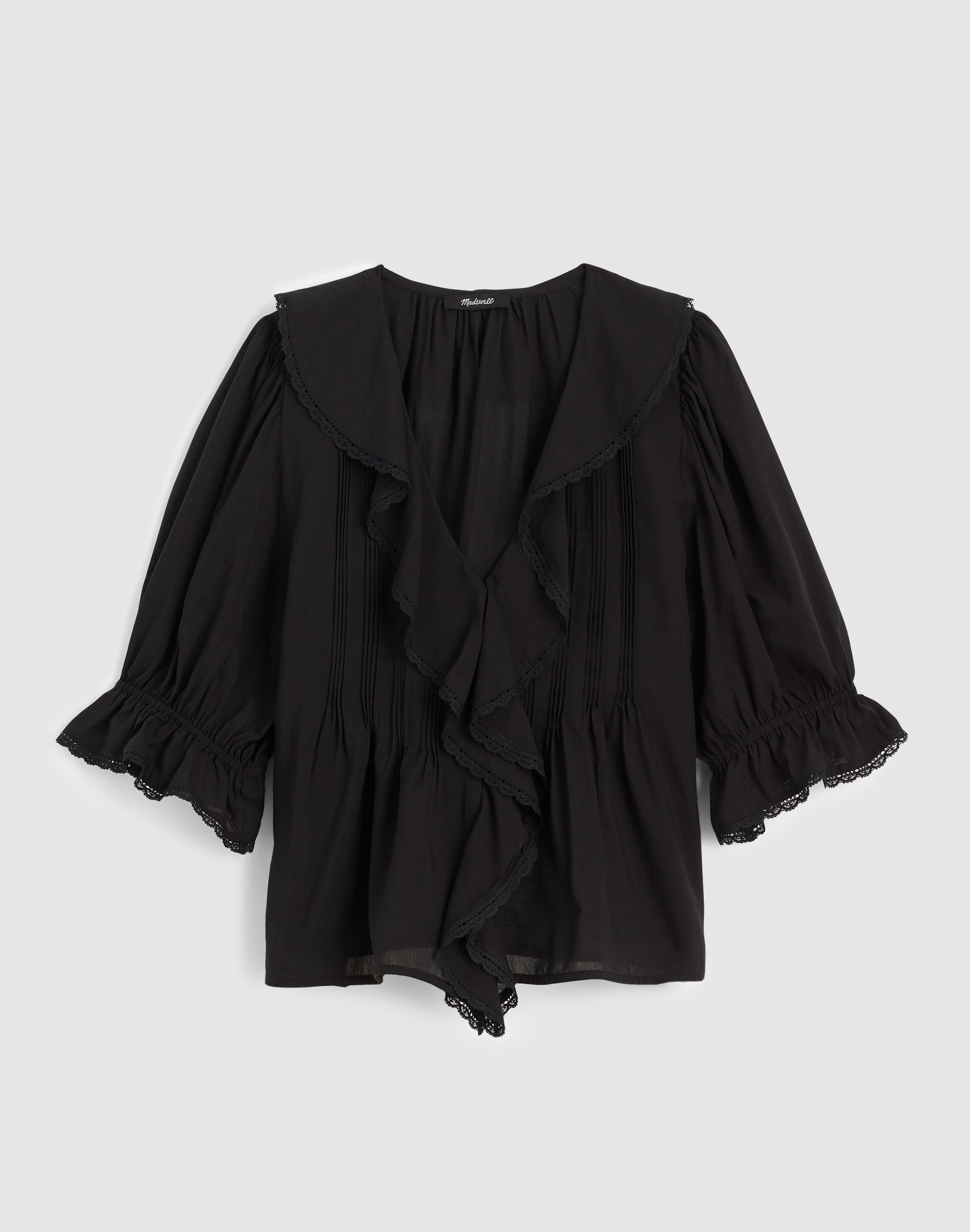 Pintucked Ruffled Puff-Sleeve Top