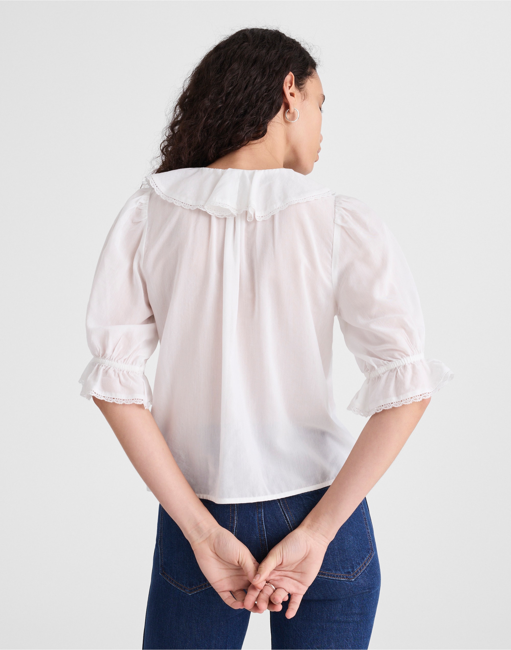 Pintucked Ruffled Puff-Sleeve Top