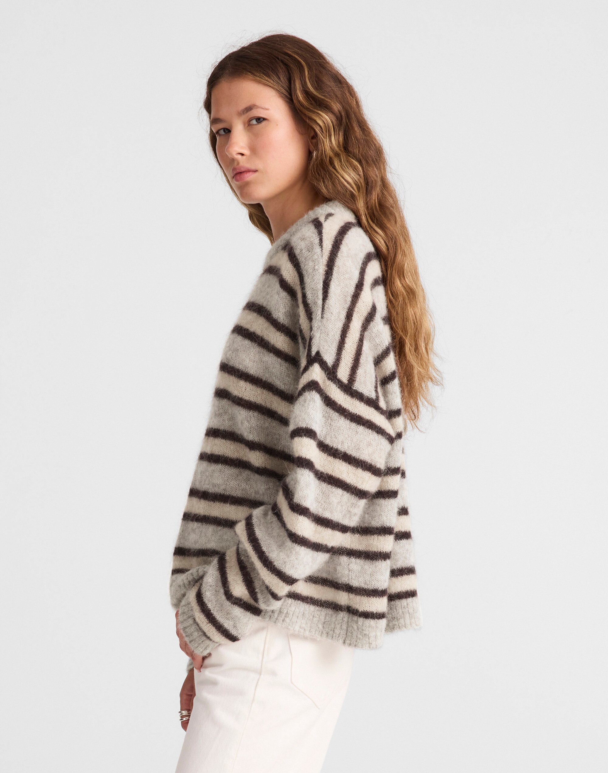 Striped Pullover Sweater in Alpaca Blend Alternate Image 3