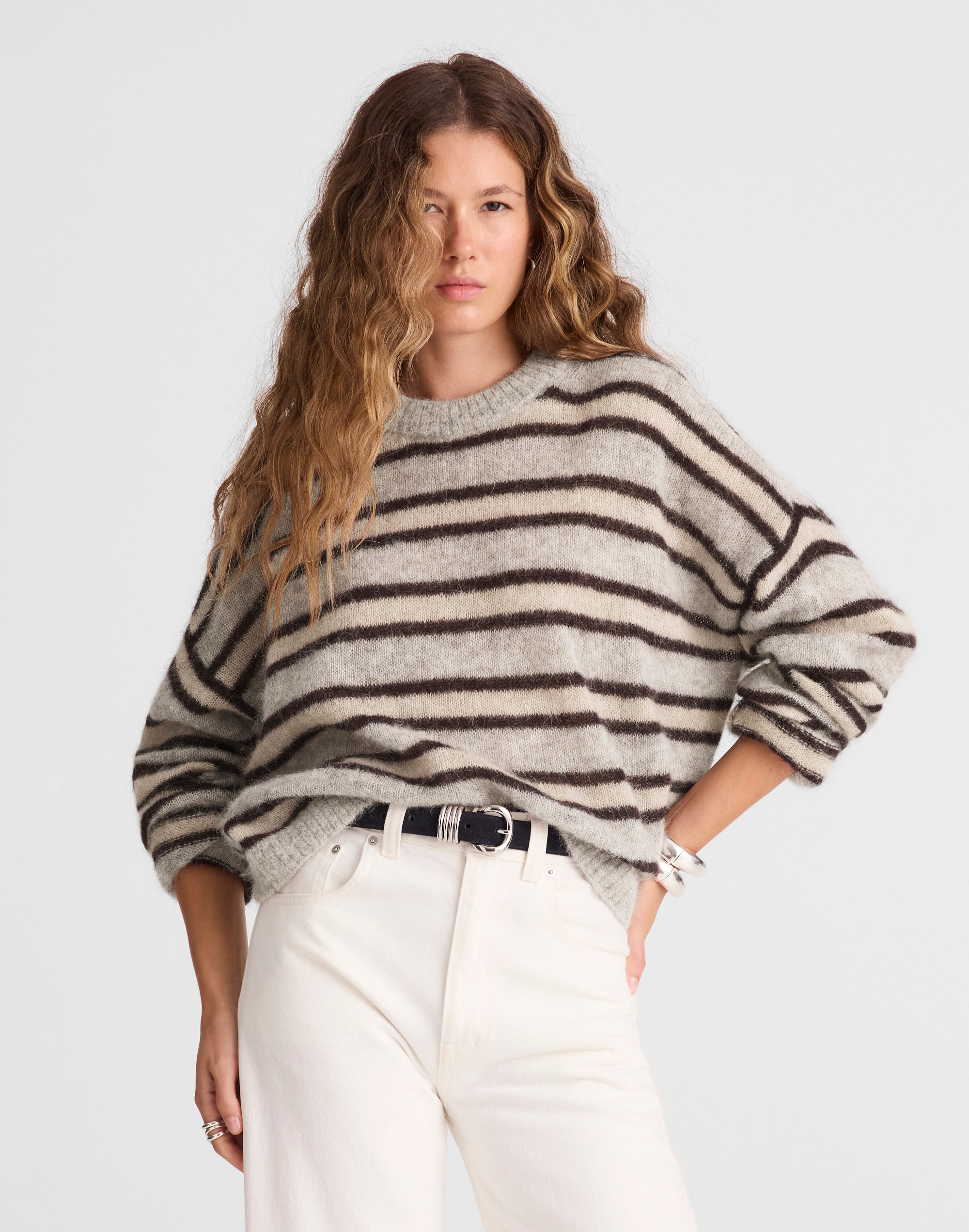 striped pullover sweater in alpaca blend