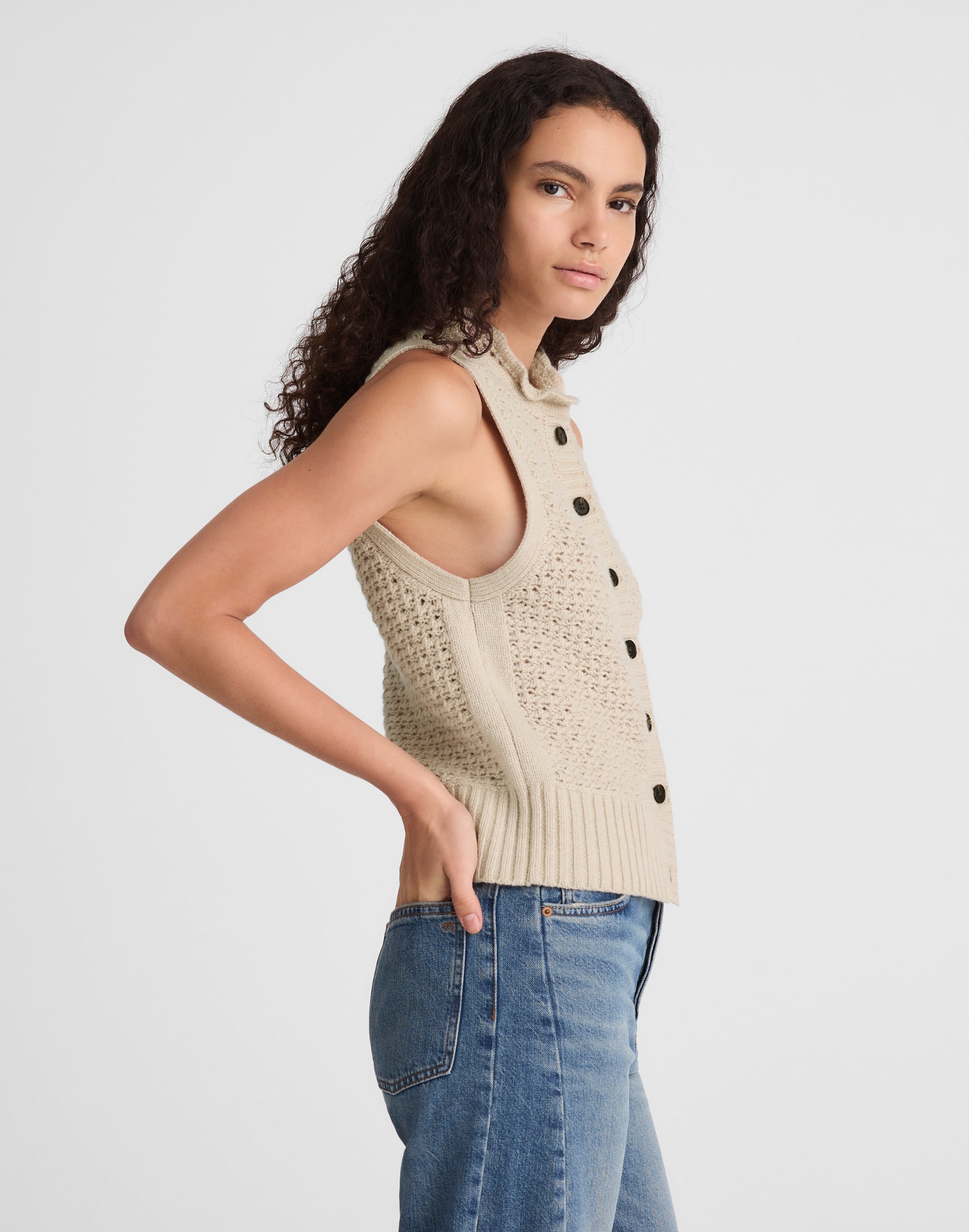 Ruffled Sleeveless Cardigan Top