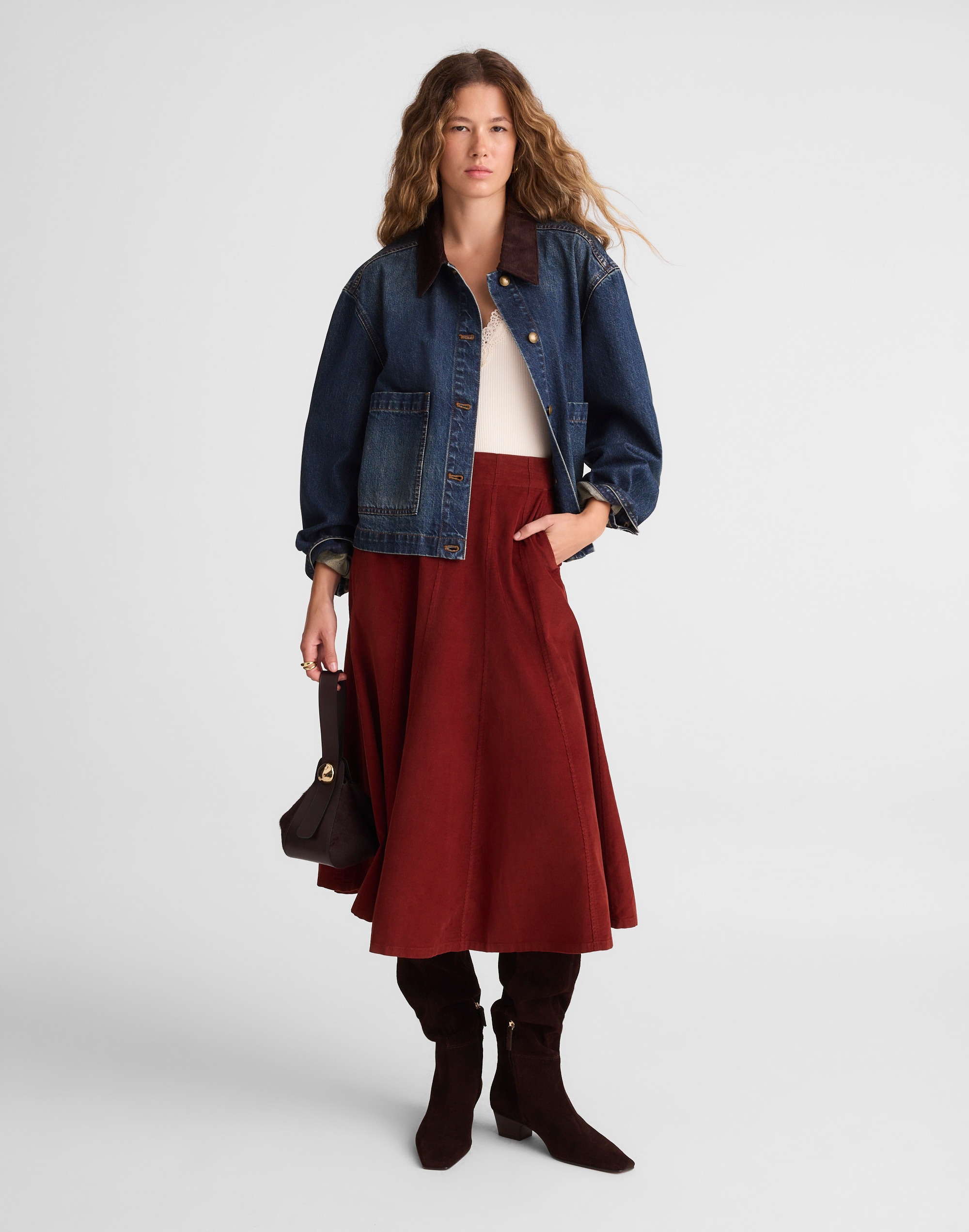 drapey corduroy midi skirt